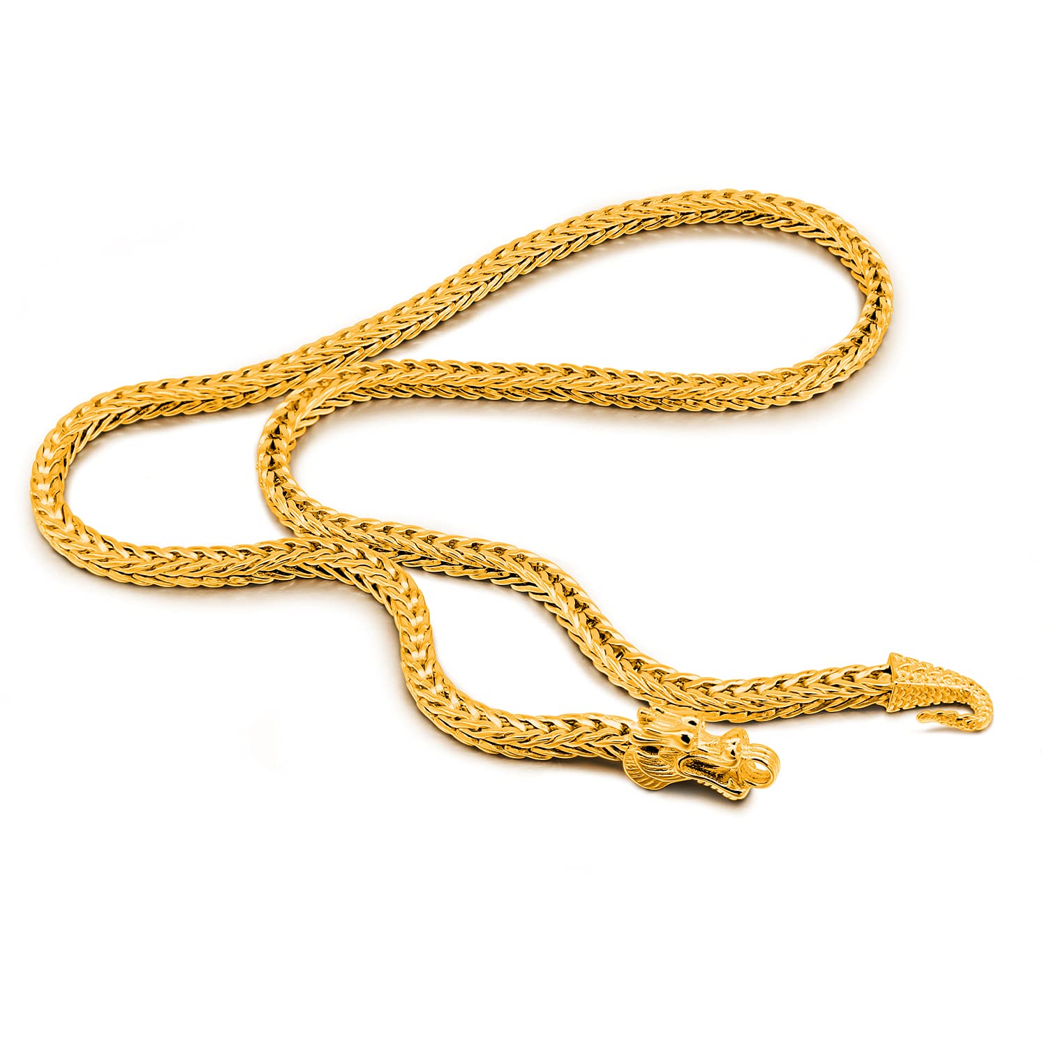 925 Sterling Silver Dragon Necklace for Men - Vintage Punk Style 5MM Franco Chain Choker (20/22/24/26 Inch) - Gold Plated Fine Jewelry Gift for Birthday, Anniversary & Gothic Fashion Accessories
