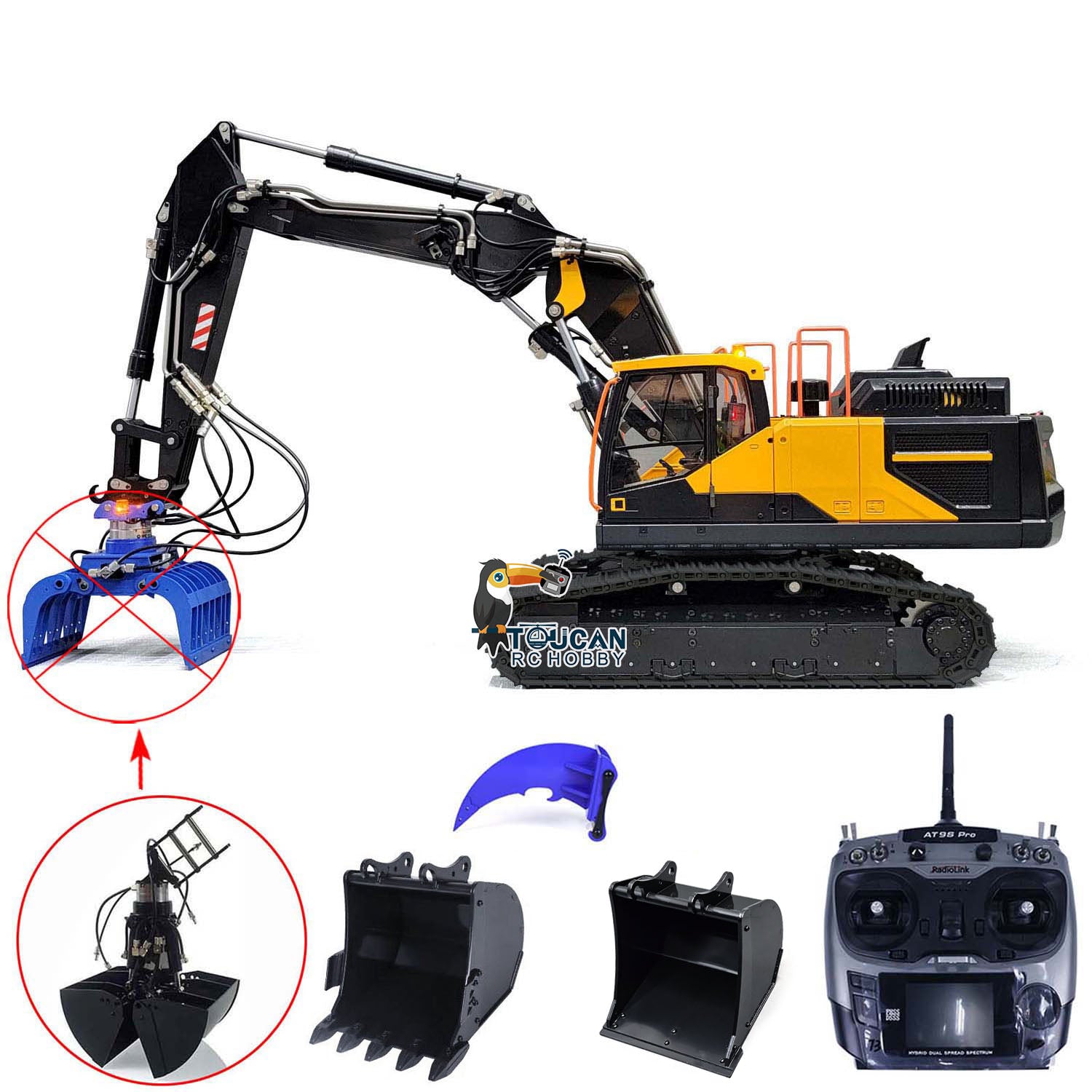 1/14 Scale MTM Metal RC Hydraulic Excavator - EC380 Remote Control Tracked Digger with 3 Arms, Clamshell Bucket & Ripper | Construction Engineering Toy for Adults & Kids | Perfect for Sandbox Play, Construction Site Simulation & Collectible Display