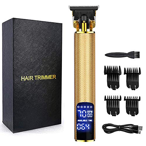 Professional USB Rechargeable Hair Clippers for Men - Gold LCD Electric Hair Trimmer & Shaver, Barber-Grade Hair Cutting Machine for Home & Salon Use