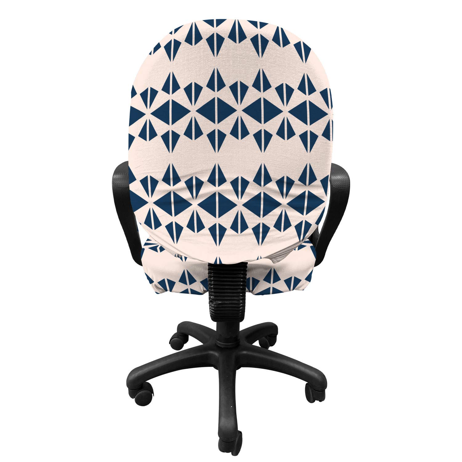 Ambesonne Abstract Office Chair Slipcover - Modern Triangle Pattern Stretch Fabric Cover in Eggshell & Night Blue | Home Office Decor, Conference Room Upgrade, Workspace Protection
