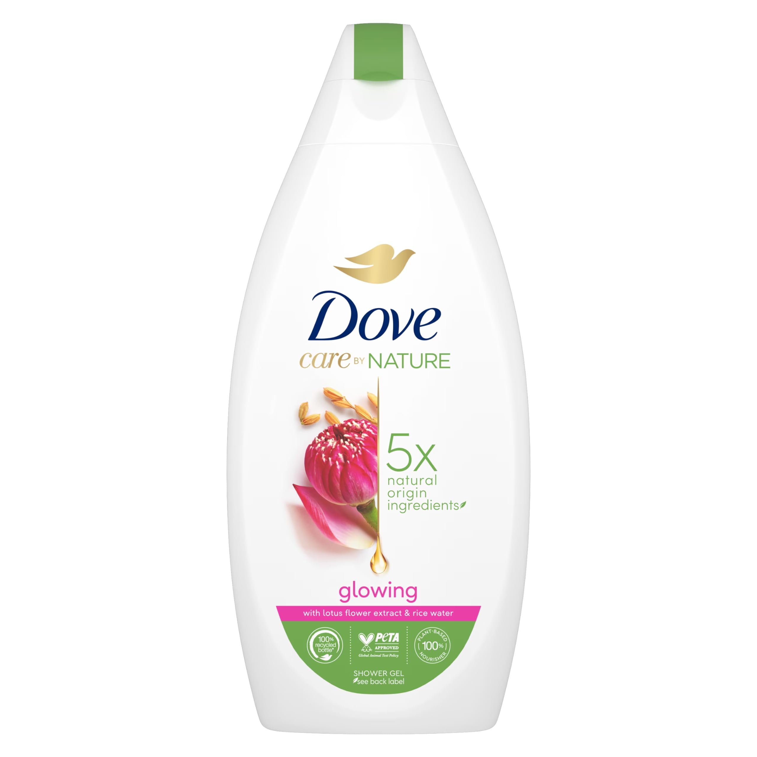 Dove Care By Nature Glowing Shower Gel with Lotus Flower Extract & Rice Water - Hydrating Body Wash for Soft, Radiant Skin - 400ml (13.5 fl oz) - Perfect for Daily Shower Routine & Spa-Like Experience at Home