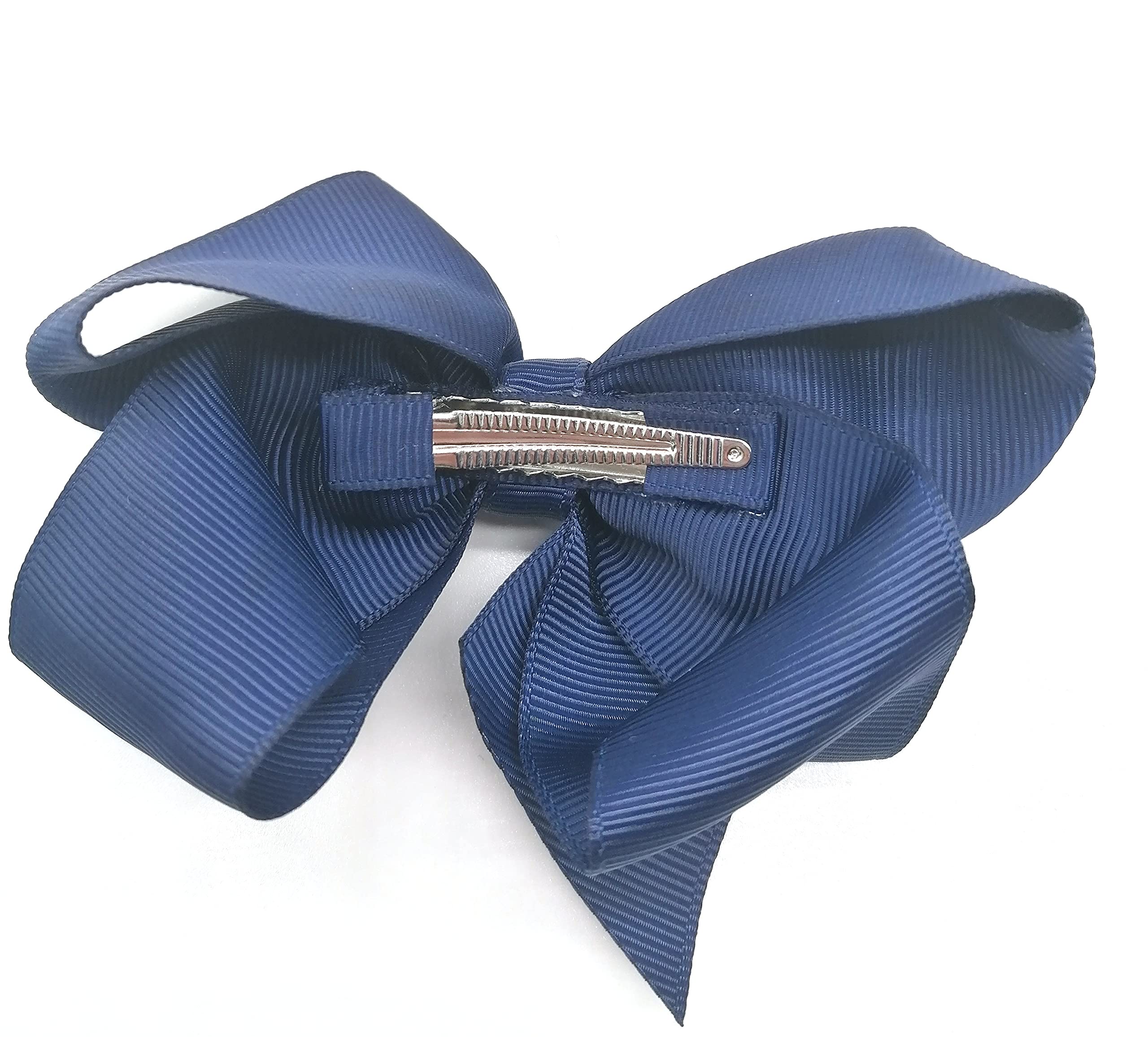 La Petite Princesse Navy Blue Hair Bow Clips Set of 4 - Girls Hair Barrettes & Ribbon Grips for School, Parties & Special Occasions
