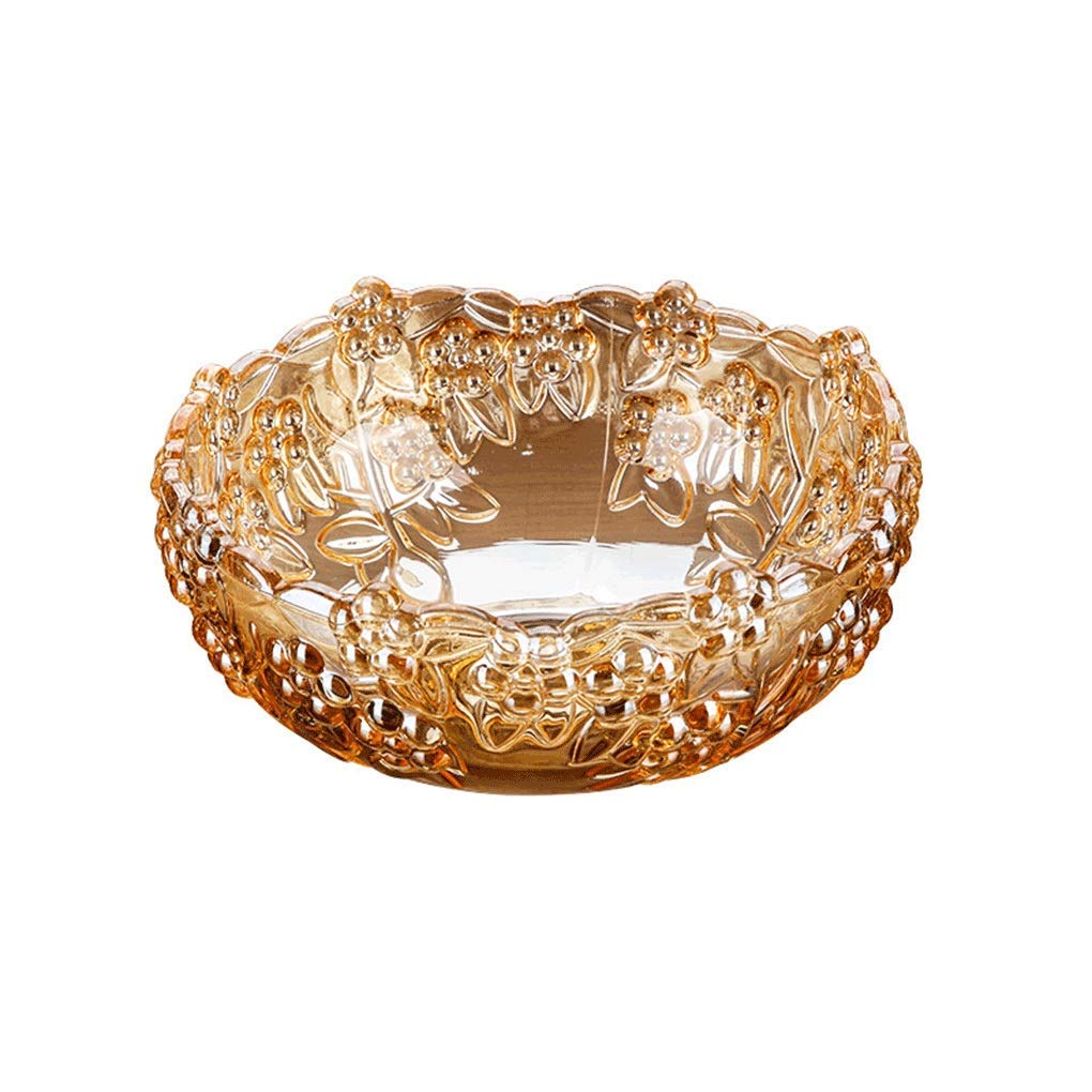 QTQHOME Luxury Golden European Crystal Glass Fruit Plate - Large Modern Fruit Bowl for Living Room, Kitchen, Dining Table | Elegant Serving Tray for Fresh & Dried Fruits, Snacks, Desserts (Gold)