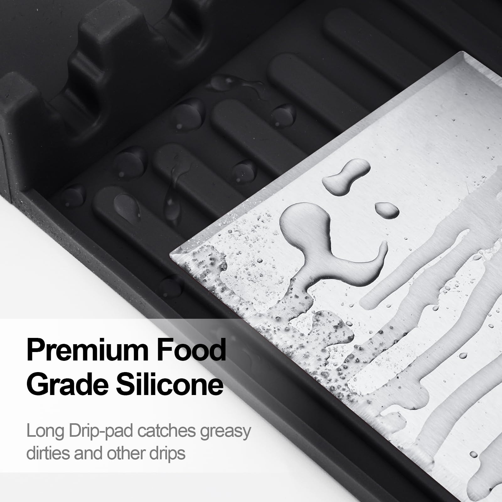 16.9 x 11.8 Inch Heat-Resistant Silicone Griddle Mat for Blackstone Grill - Spatula Holder with Drip Tray, Non-Slip BBQ Utensil Organizer - Perfect for Outdoor Cooking, Camping & Backyard BBQs