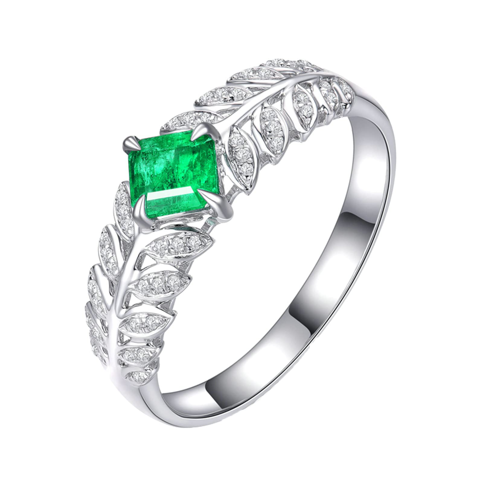 18K White Gold Wedding Ring with Created Emerald & Moissanite/Zirconia - 925 Sterling Silver Engagement Ring for Women - Perfect for Proposals, Anniversaries & Bridal Jewelry