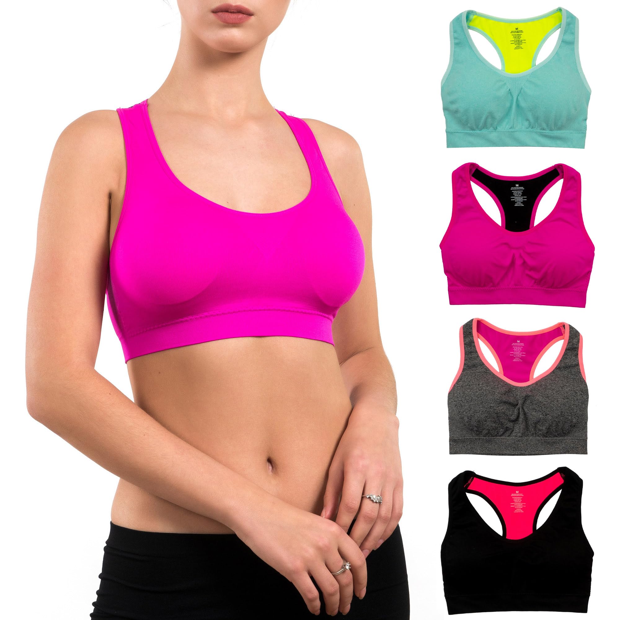 Alyce Ives Women's Wireless Sports Bra 4-Pack - Padded Workout Bras for Gym, Yoga & Running | Comfortable & Supportive Activewear for Fitness & Everyday Wear