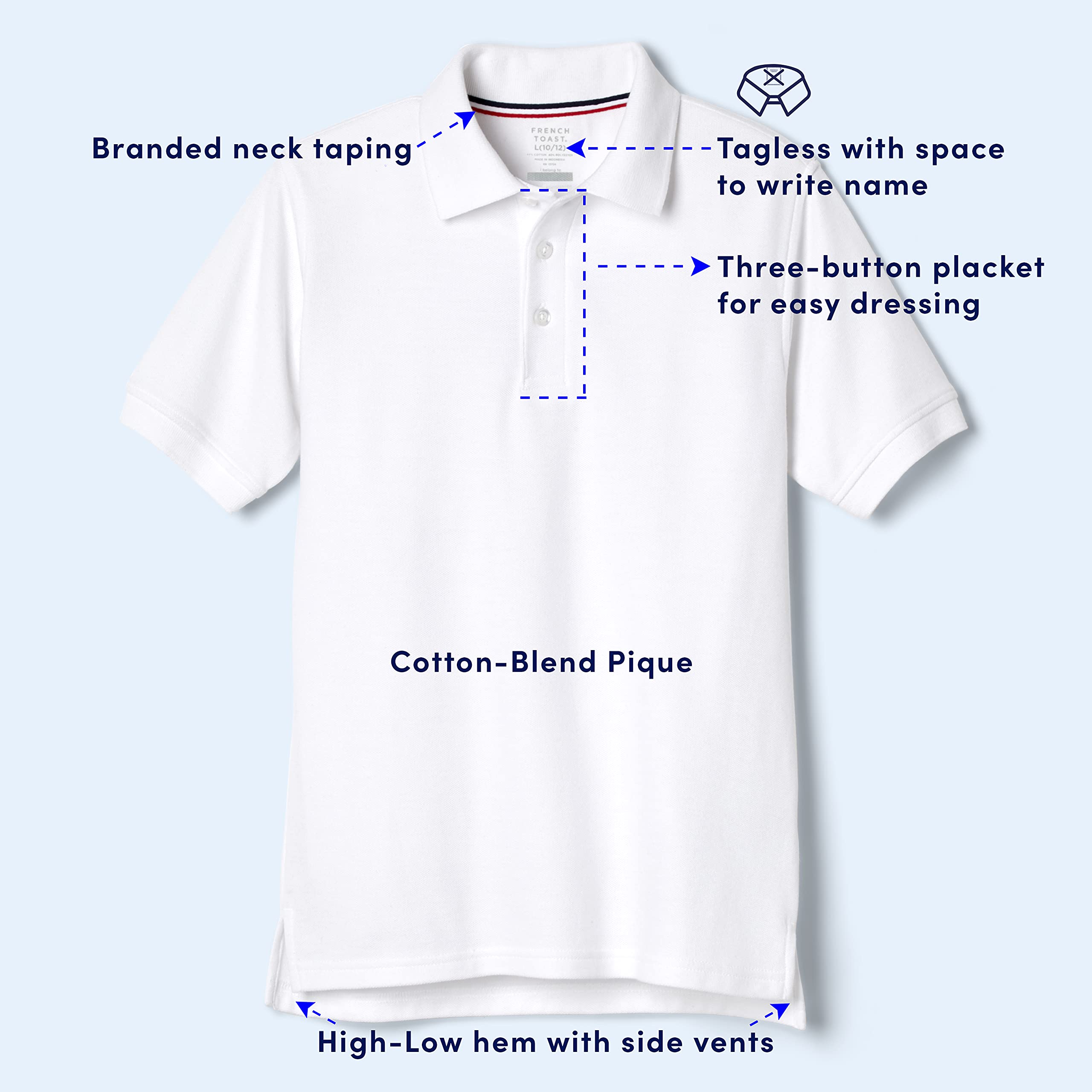 French Toast Boys' Short Sleeve Pique Polo Shirt - School Uniform (Standard & Husky Fit) | Comfortable Cotton Blend for Everyday Wear, School Activities & Special Occasions