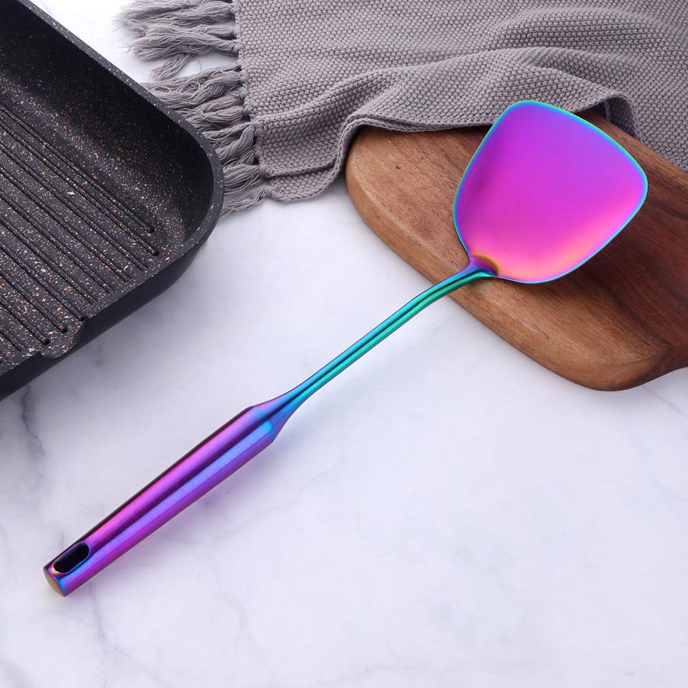 BuyGo Stainless Steel Rainbow Turner Spatula - Heat-Resistant Wok Utensil for Cooking, Flipping & Pressing - Ergonomic Grip Handle, Dishwasher Safe - Perfect for Stir-Fry, Pancakes & BBQ