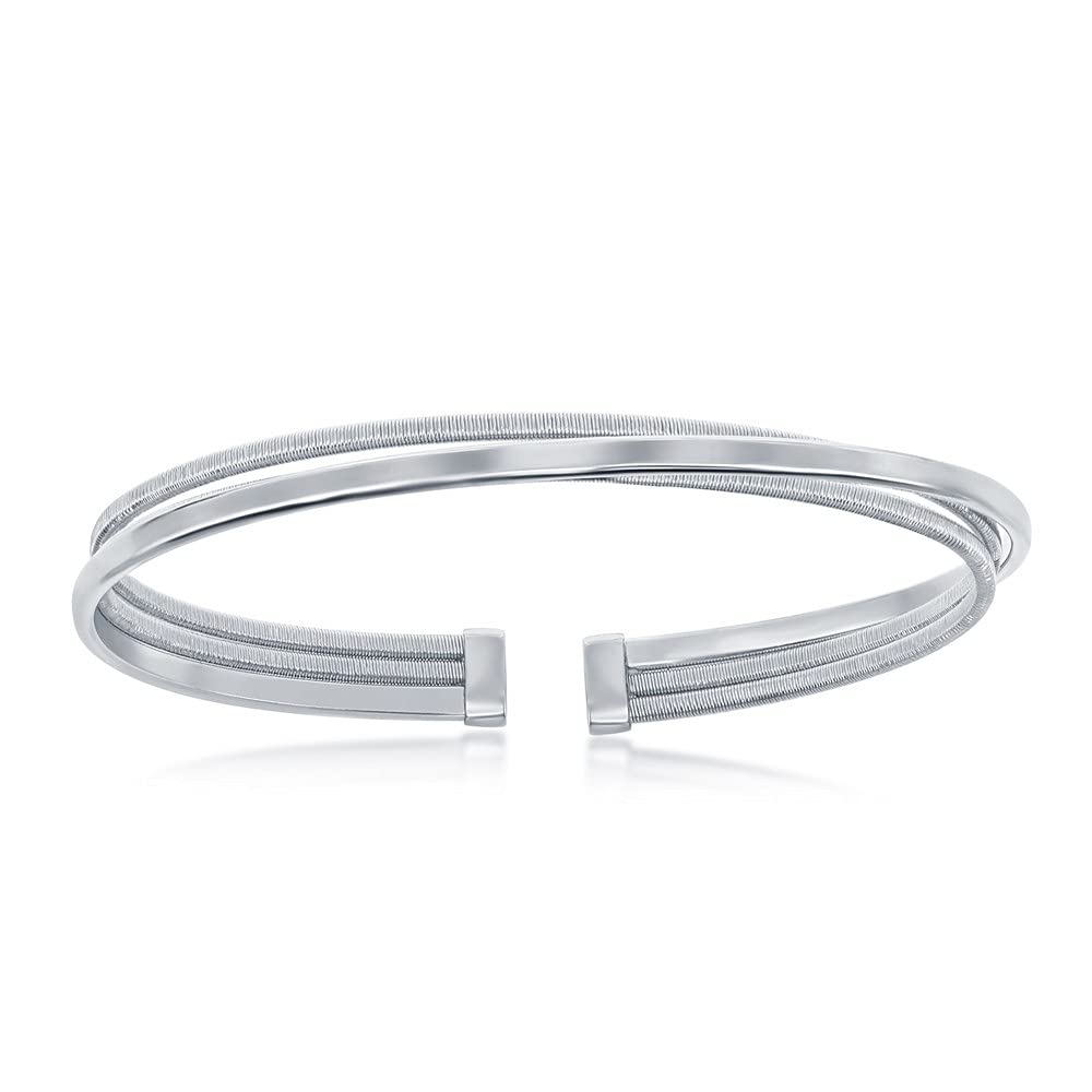 Elegant Sterling Silver & Platinum Bangle Bracelet - Polished Double Wire Bands with Interlaced Design | Perfect for Weddings, Anniversaries & Special Occasions