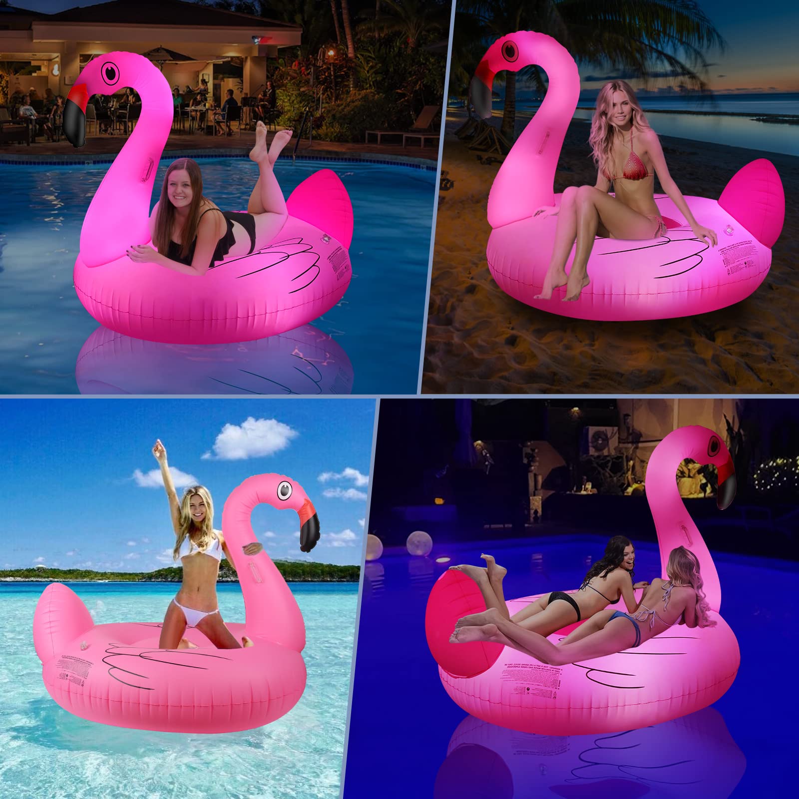 Solar-Powered LED Color Changing Flamingo Pool Float for Adults - 69'' Large Inflatable Swan Lounger with Cup Holder - Perfect for Pool Parties, Lake Relaxation & Summer Fun