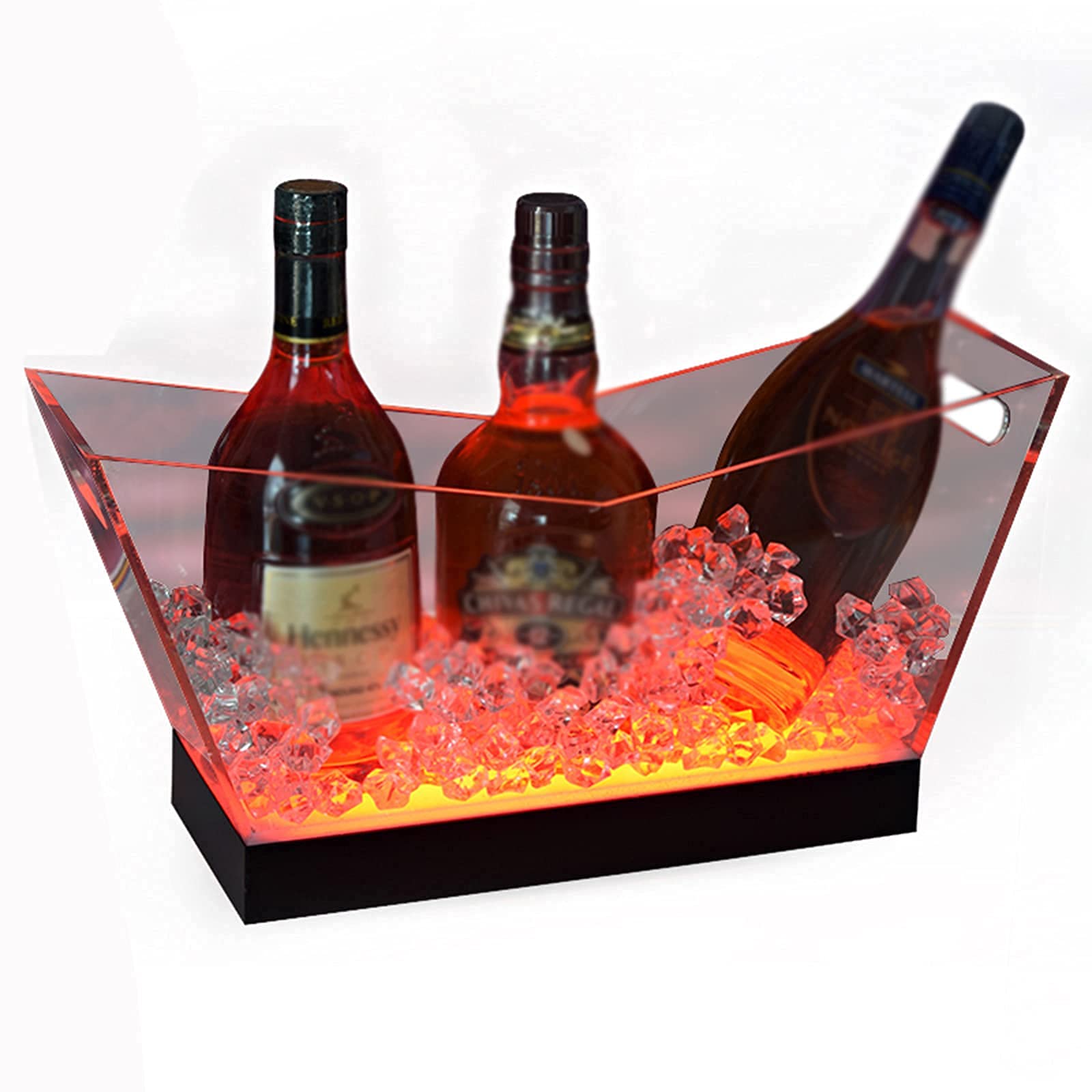 AWJ LED Light Up Ice Bucket - 7 Color Flashing Large Plastic Drink Cooler for Cocktail, Beer & Bottles - Perfect for Parties, Home Bars, KTV Clubs & Outdoor Gatherings - Clear Storage Tub with Energy-Efficient LED Lights