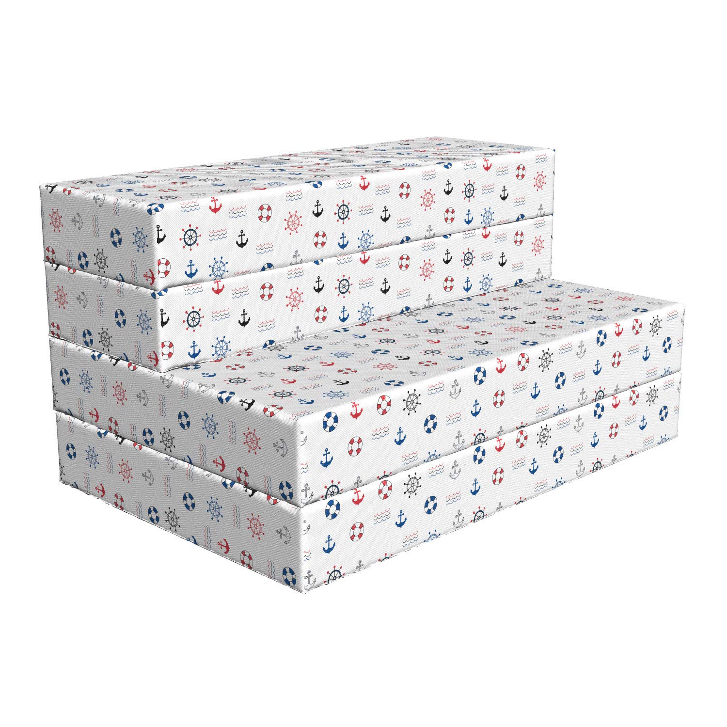 Ambesonne Anchor Print Foldable Mattress - Marine Nautical Wheel Design, Waterproof Guest Bed, Boat Cabin & RV Sleeping Solution, Portable Floor Mattress for Camping, Travel & Home Use