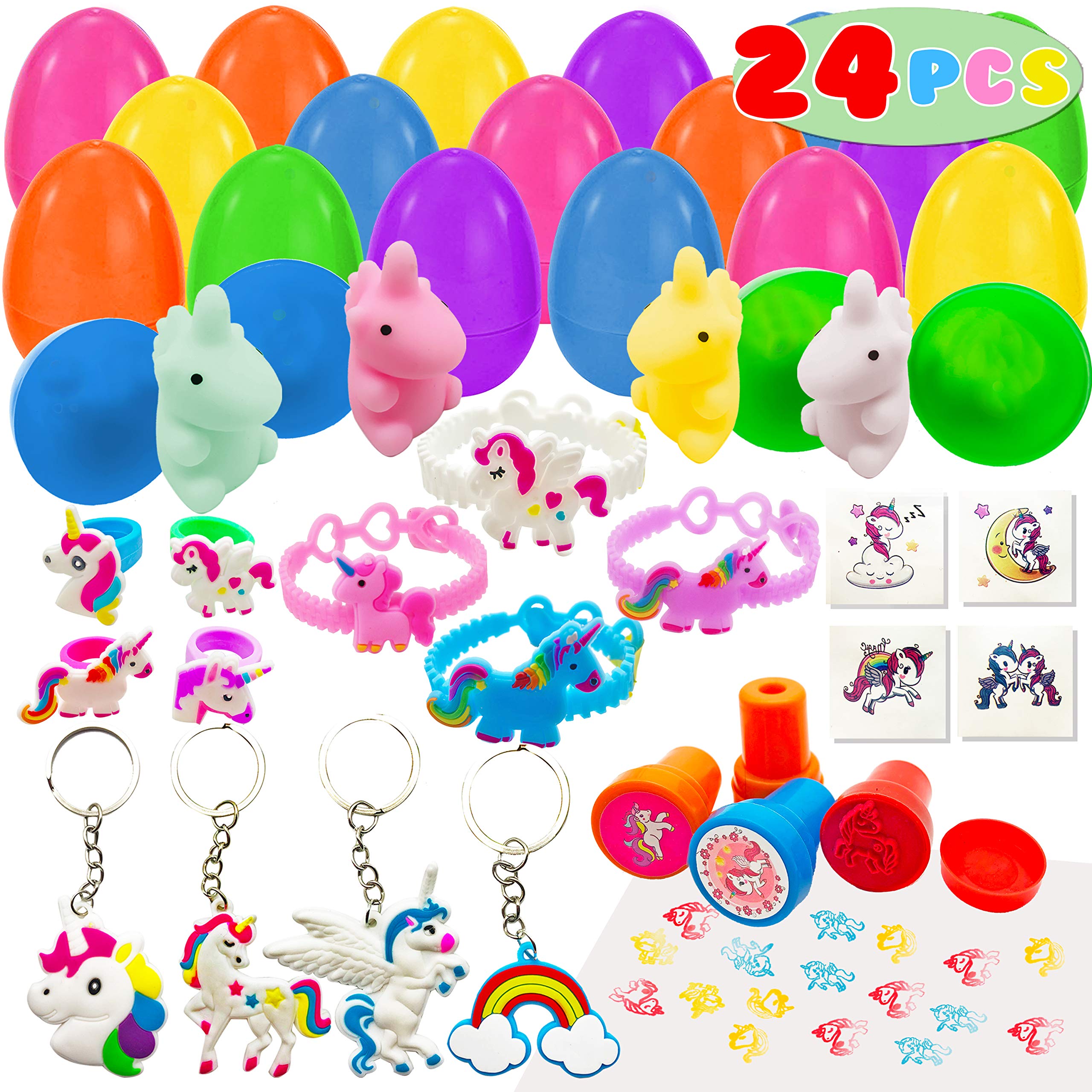 24 Prefilled Unicorn Easter Eggs - 2.5 Inch Colorful Easter Hunt Basket Stuffers for Kids - Perfect for Easter Egg Hunts, Party Favors & Classroom Rewards