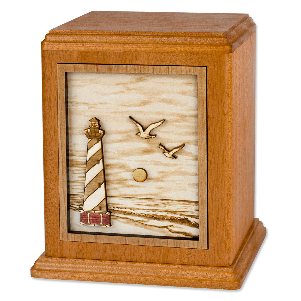 Handcrafted Cape Hatteras Lighthouse Cremation Urn with Exquisite Wood Art Inlay - Memorial Keepsake for Ashes, Perfect for Home Display or Memorial Services