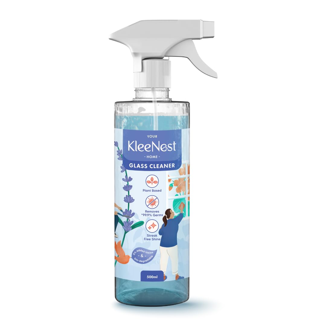 Kleenest Natural Glass & Surface Cleaner | Plant-Based All Purpose Cleaning Liquid for Kitchen, Bathroom, Home & Car | Streak-Free Shine | Safe for Kids & Pets | Lavender Scent 500ml | Perfect for Windows, Mirrors, Countertops & Stainless Steel
