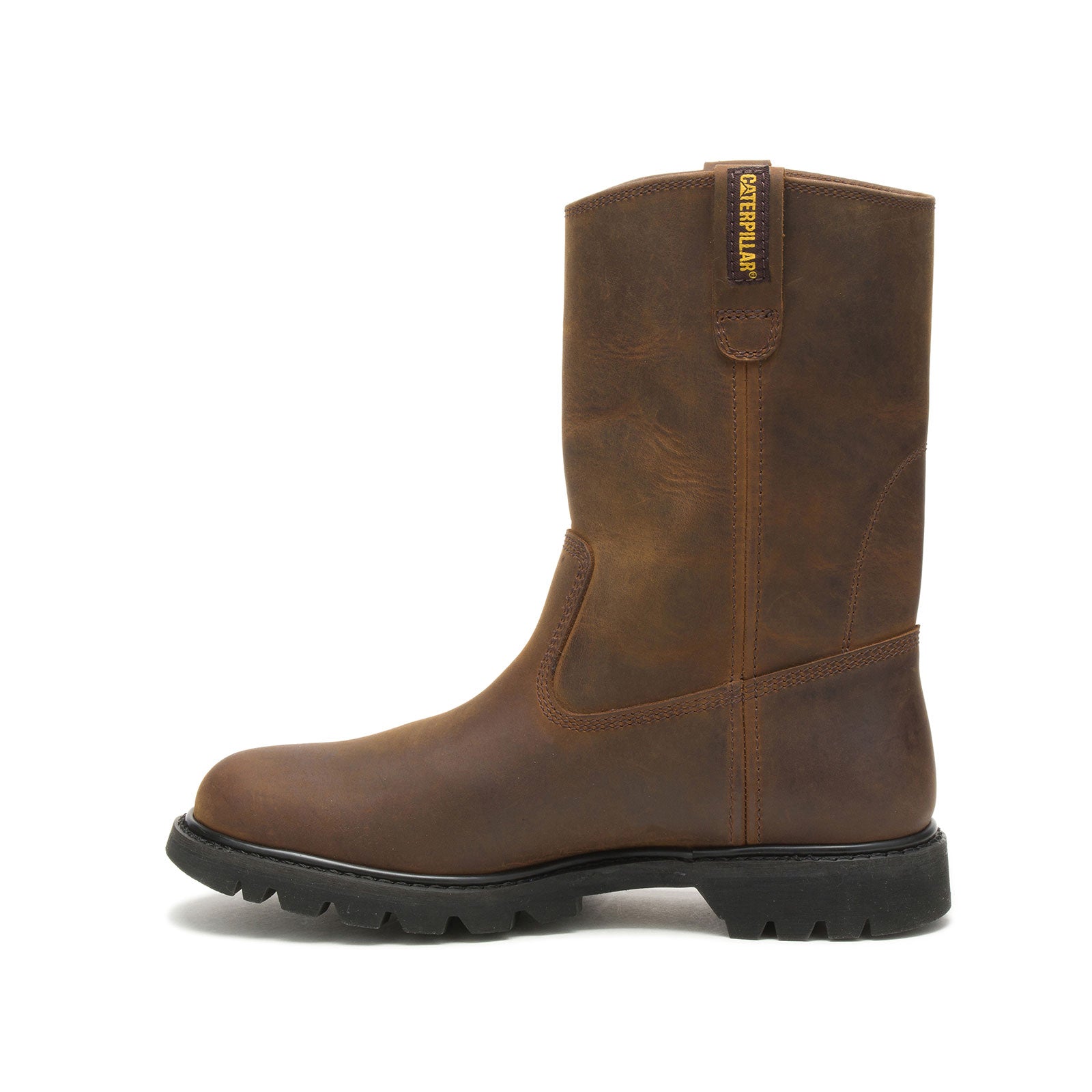 Dark Brown Revolver Soft Toe Pull On Work Boots for Men - Comfortable Slip Resistant Safety Shoes for Construction, Warehouse & Outdoor Work