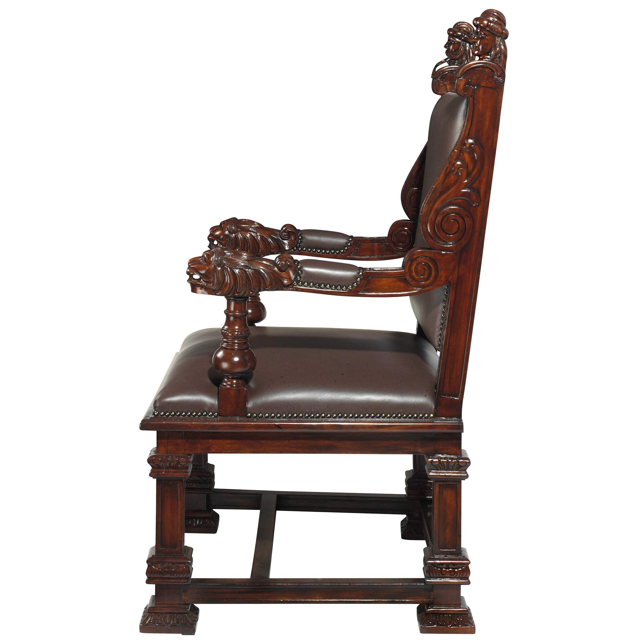 Design Toscano Lord Cumberland's Throne Chair - Elegant Cherry Wood Royal Style Accent Chair for Living Room, Bedroom, or Home Office Decor