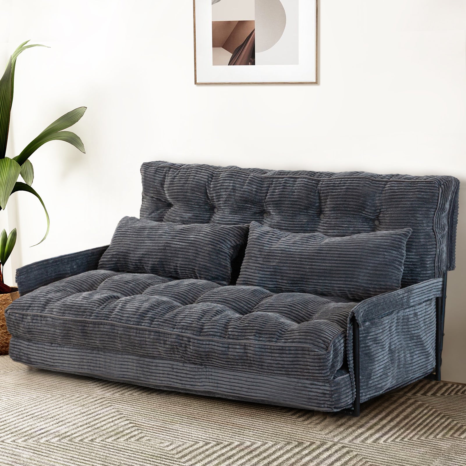 MAXYOYO Adjustable Floor Sofa Bed with 2 Pillows - Multi Functional Bean Bag Sleeper Bed with Armrest for Reading, Gaming & Lounging - Dark Grey - Perfect for Small Spaces, Dorm Rooms & Home Theater Seating