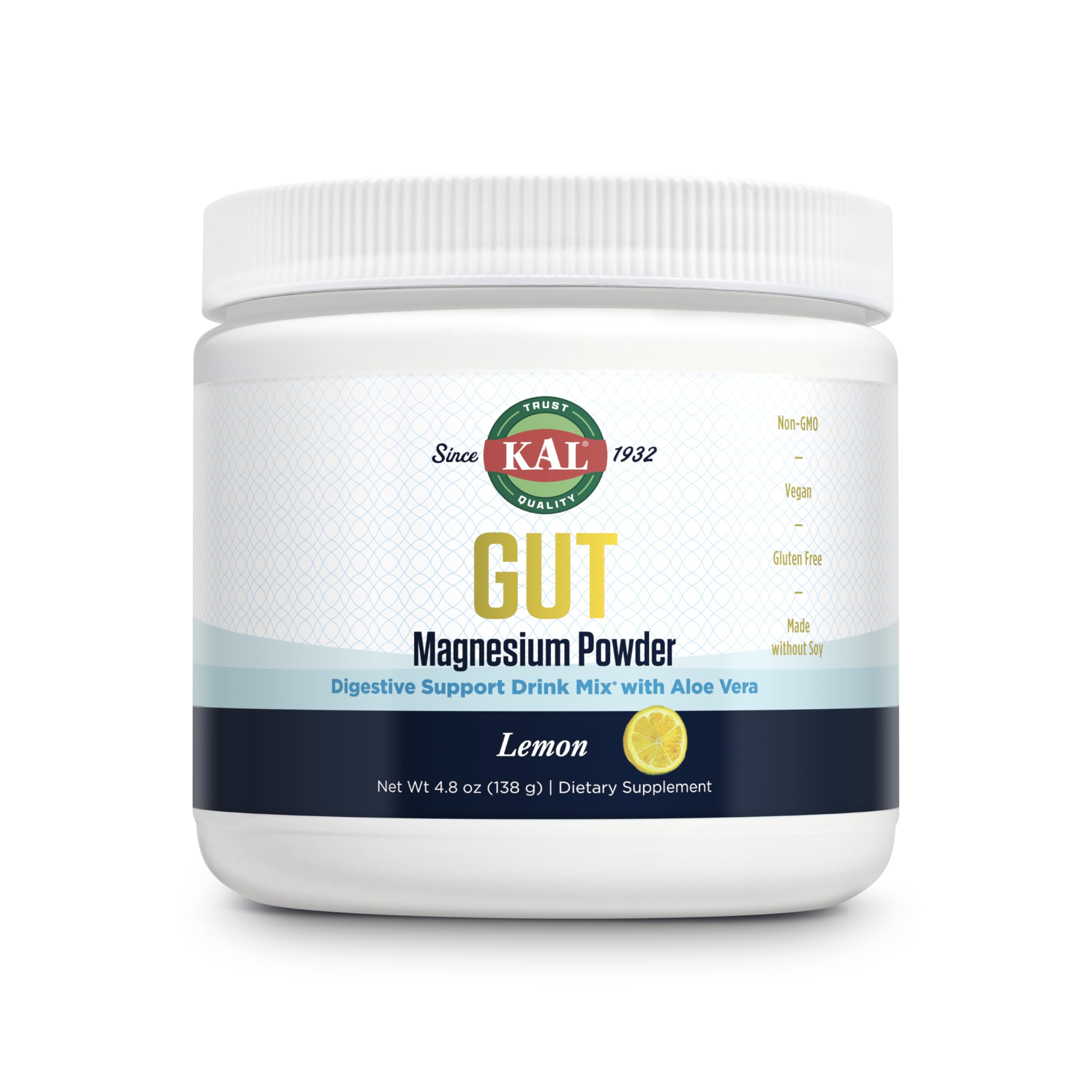 KAL Gut Magnesium Plus Aloe Vera Powder - Lemon Flavored Magnesium Citrate Supplement with Aloe Vera Gel for Digestion & Relaxation Support - Sugar-Free Drink Mix - 40 Servings (4.8oz) - 60-Day Guarantee | Perfect for Post-Workout Recovery & Stress Relief
