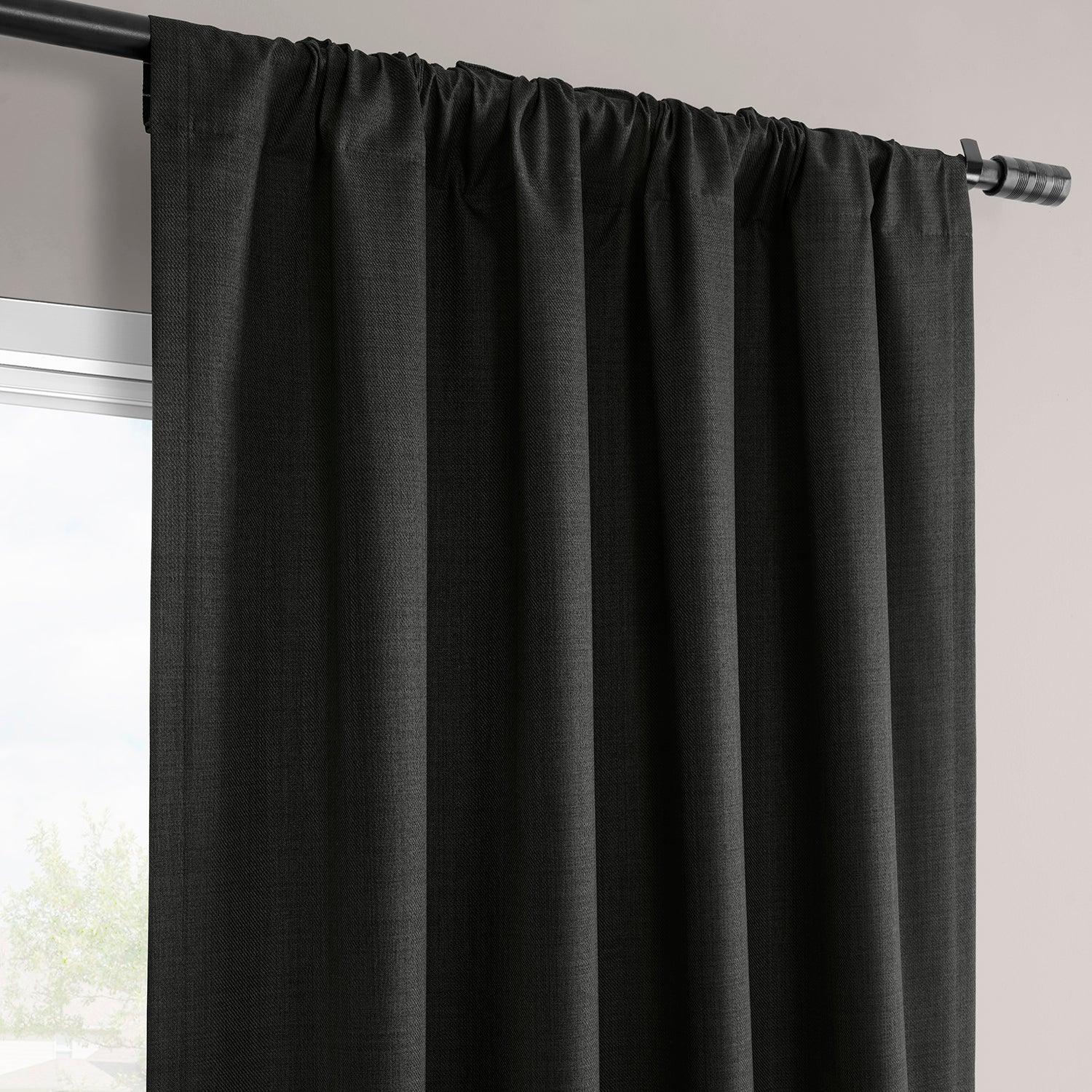 Blackout Curtains for Bedroom - Black Vienna Basic Linen Curtain Panels (Set of 2) | Light Blocking, Noise Reducing Window Drapes for Home & Office