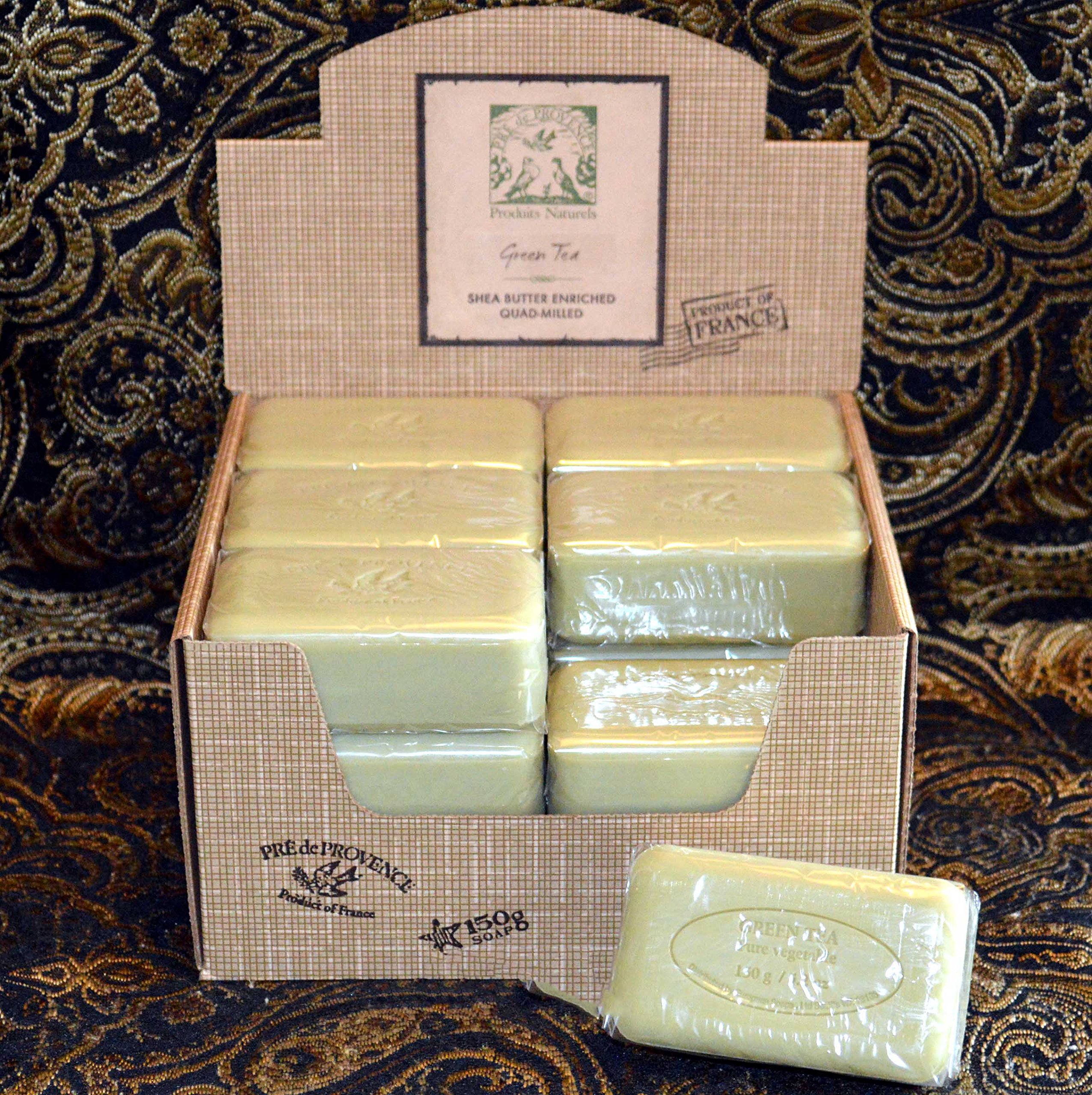 Pre de Provence Green Tea Shea Butter Soap Bars - Pack of 18 (150g Each) | Moisturizing & Aromatic for Bath, Shower & Gift Giving
