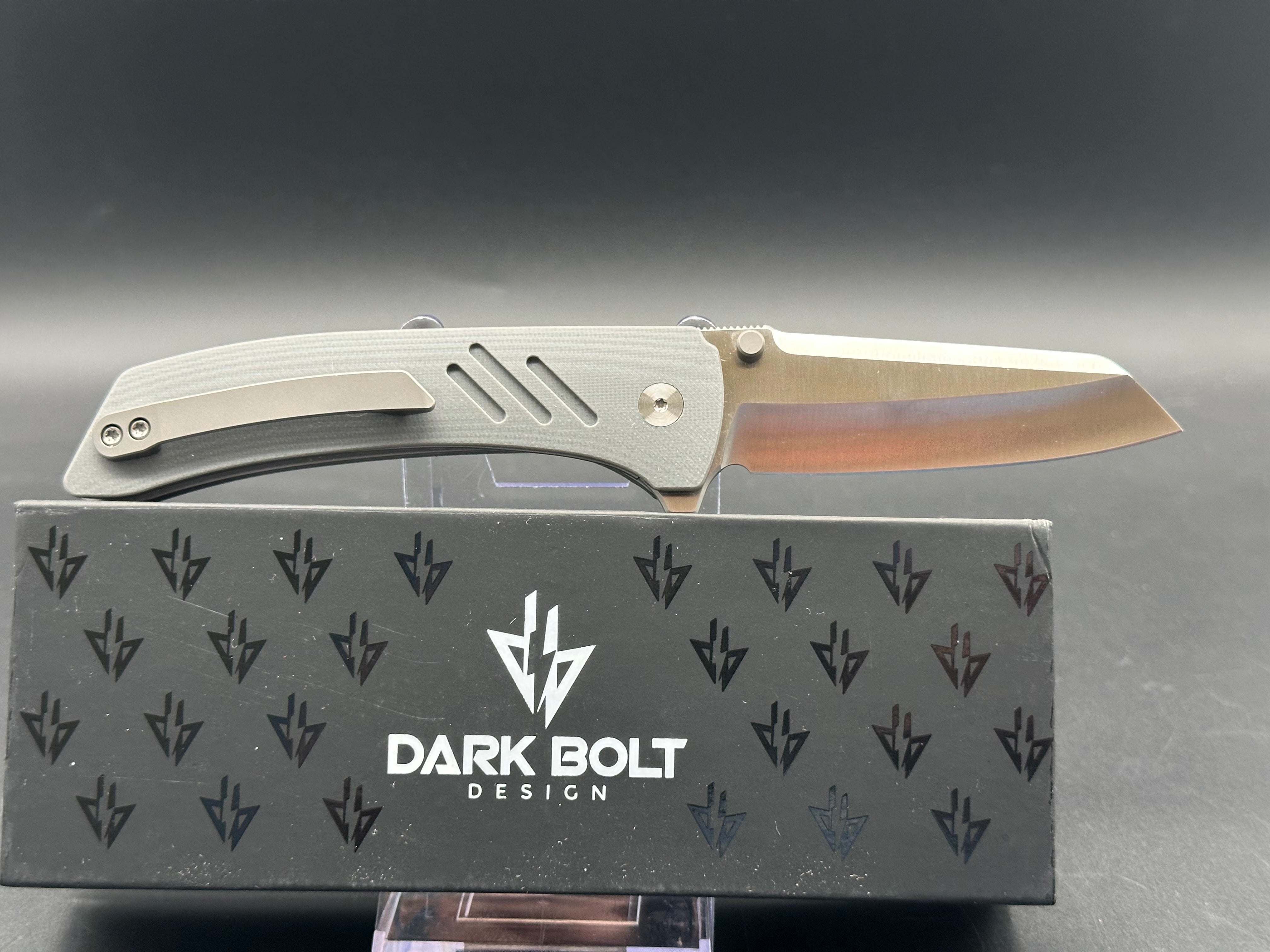 DARK BOLT DESIGN ARCUS Folding Knife - Gray G10 Handle, 20CV Steel Sheepsfoot Plain Edge Blade - EDC Pocket Knife for Camping, Hiking & Outdoor Survival