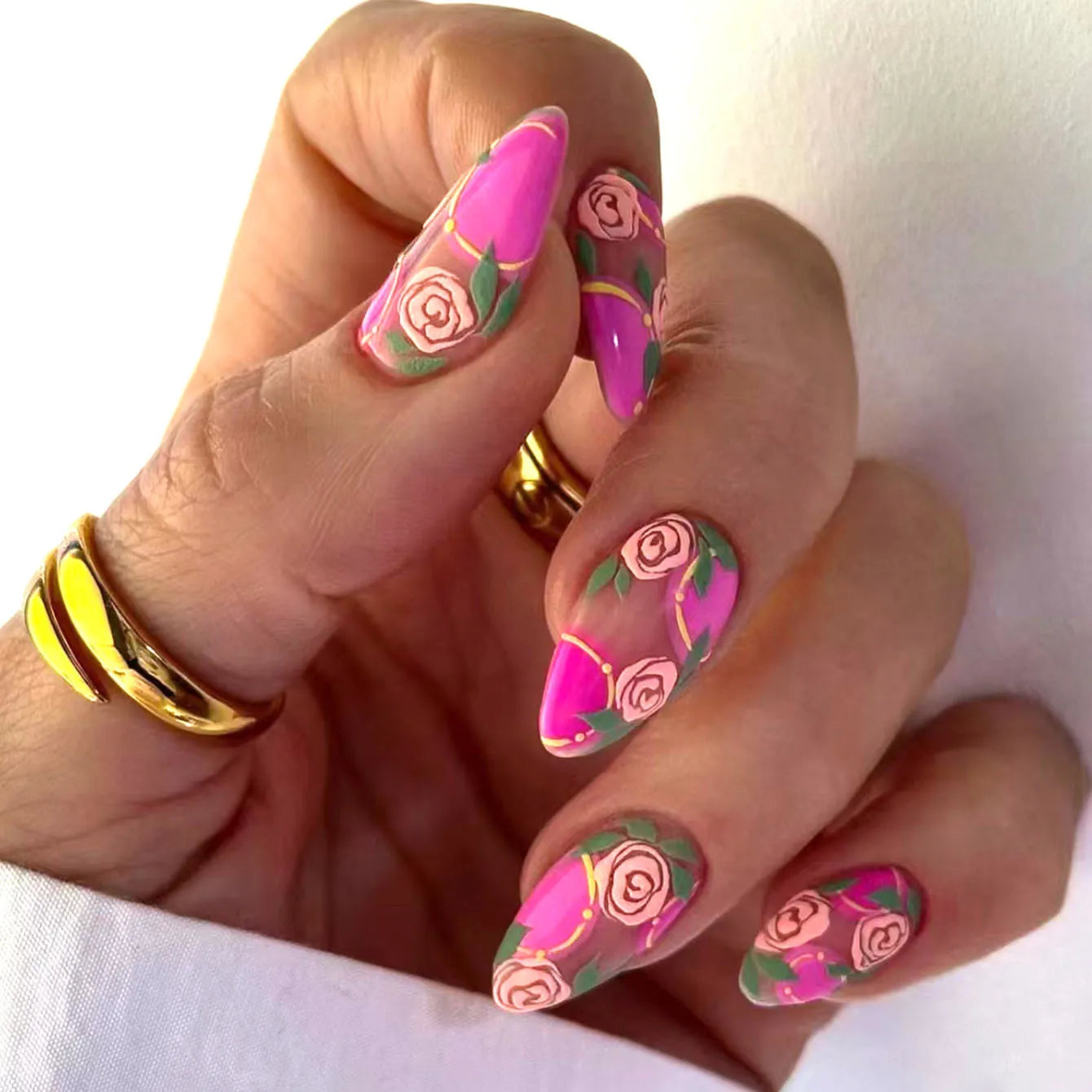 24Pcs Almond False Nails - Colorful Flower Design Press On Nails, Short Oval Full Cover Fake Nails for Everyday Wear & Special Occasions