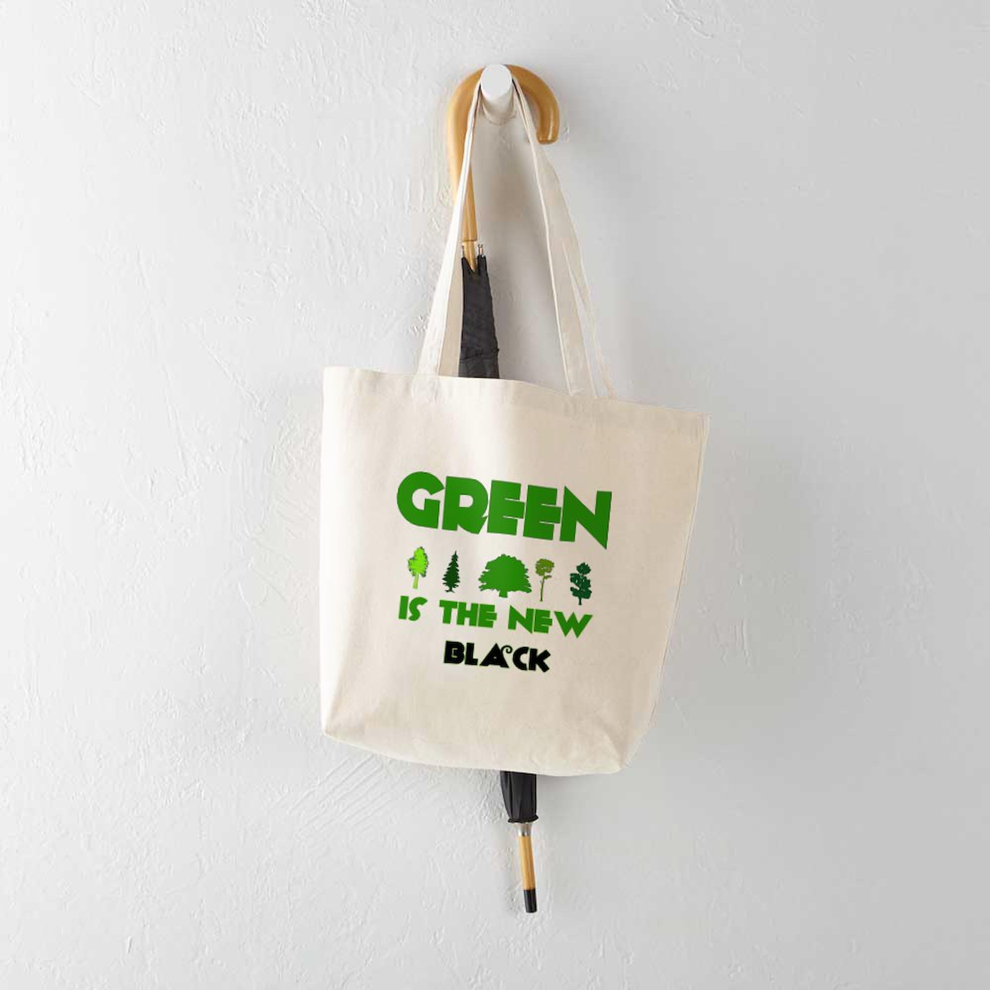 Eco-Friendly Green Is The New Black Canvas Reusable Tote Bag - Natural Cotton Shopping Bag for Groceries, Beach & Daily Use | Sustainable Fashion Accessory