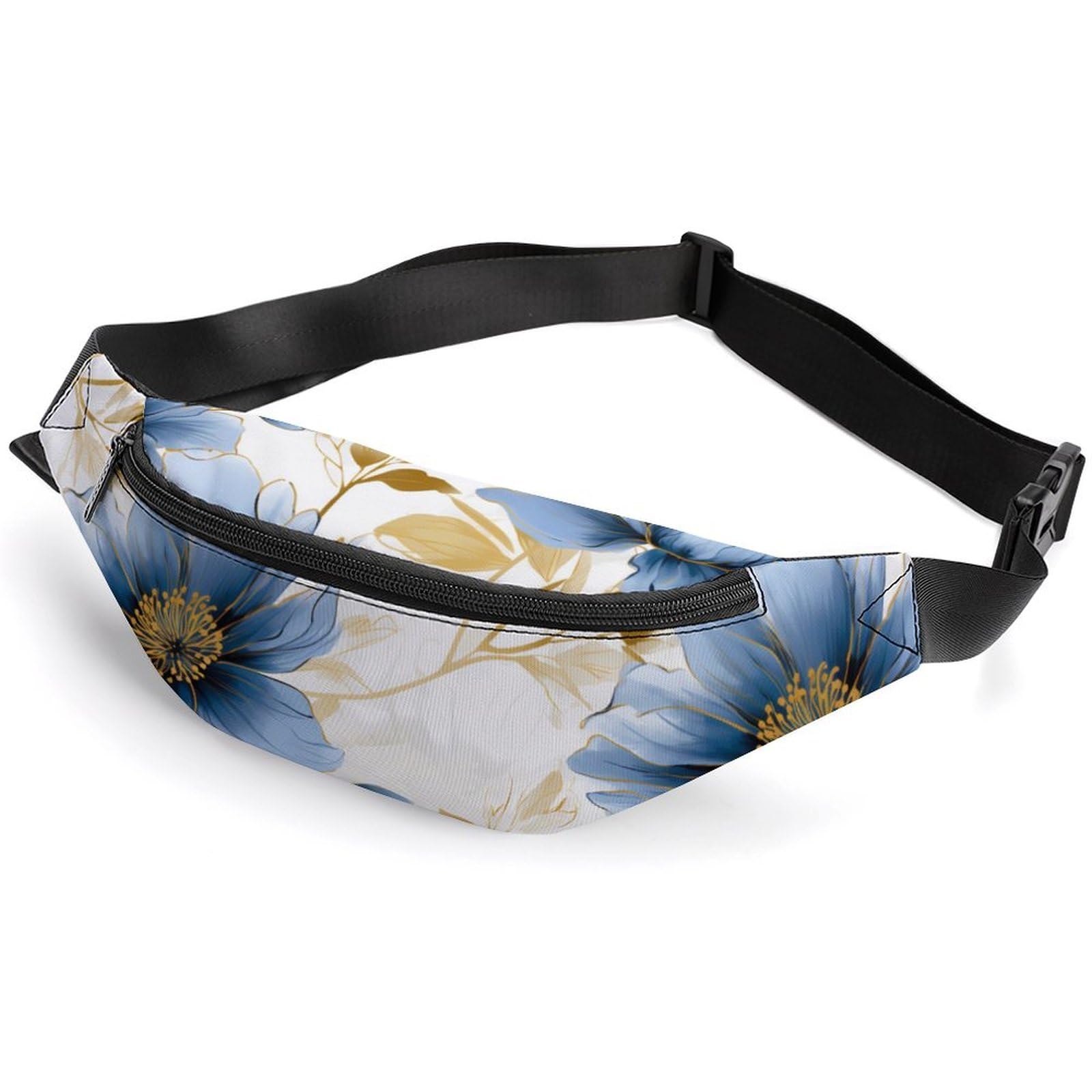 Adjustable Waist Pack Fanny Pack for Women & Men - Blue Poppy Flower Design Crossbody Belt Bag with Secure Zipper Pouch - Perfect for Hiking, Travel, Concerts & Outdoor Activities