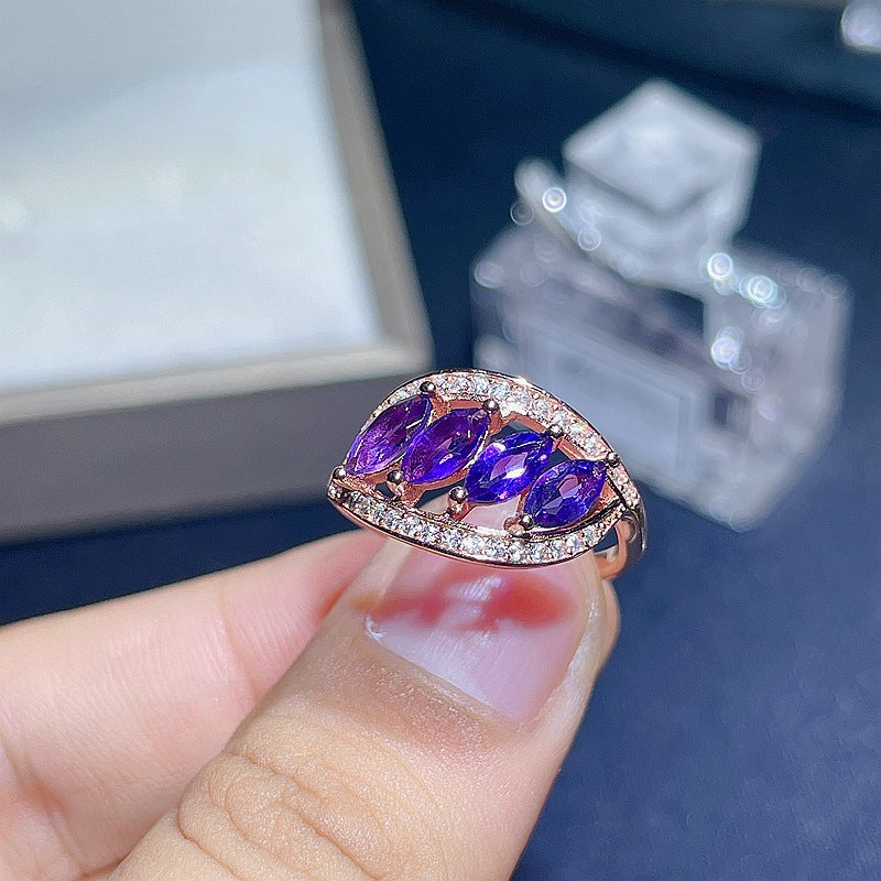 Amethyst 4 Stone February Birthstone Ring | Sterling Silver Jewelry Gift for Women | Perfect for Valentine's Day, Anniversary & Special Occasions