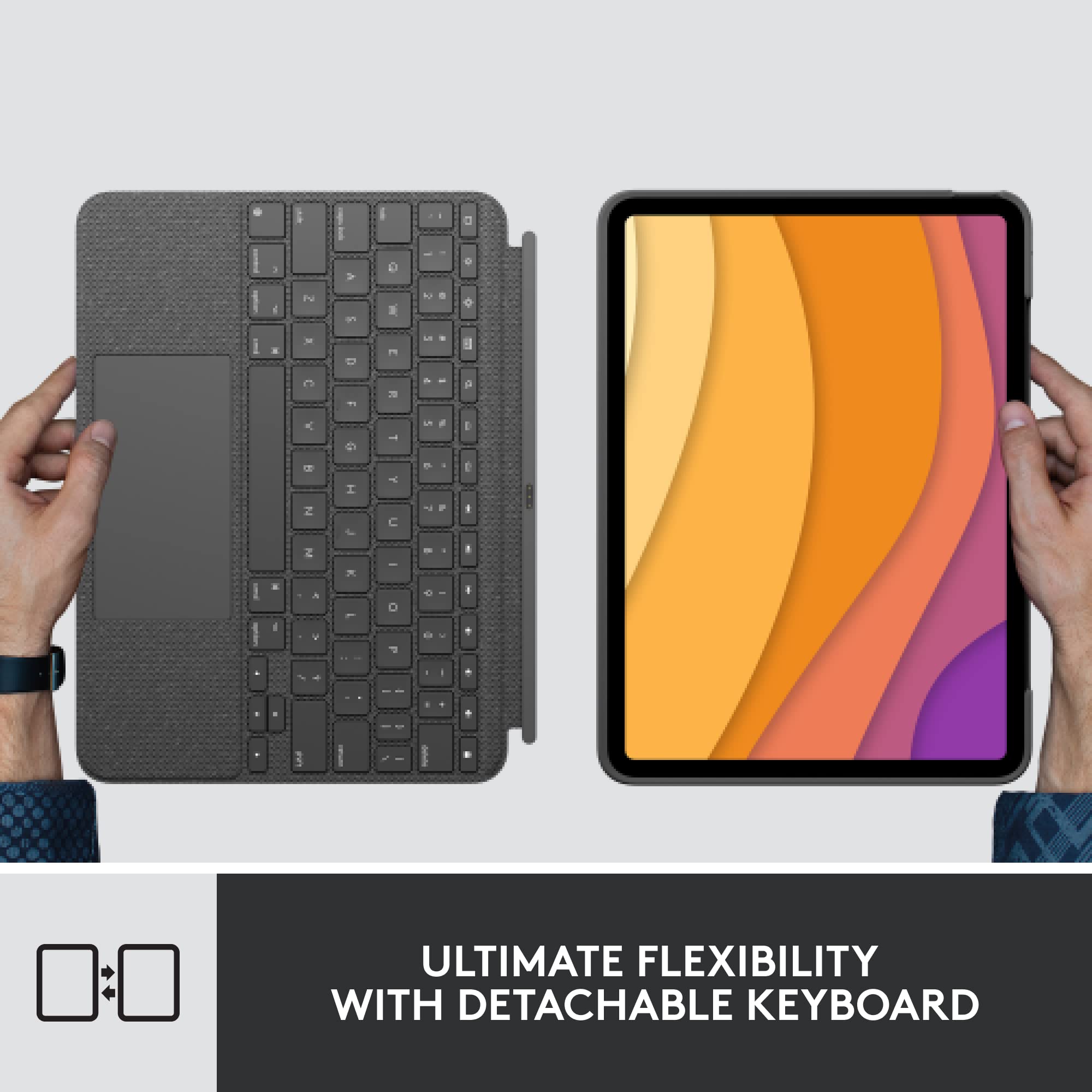 Logitech Combo Touch Keyboard Case & Crayon Stylus for iPad Air (4th/5th Gen) - Oxford Grey | Premium Protective Cover with Backlit Keys & Precision Stylus for Work, School & Creative Projects