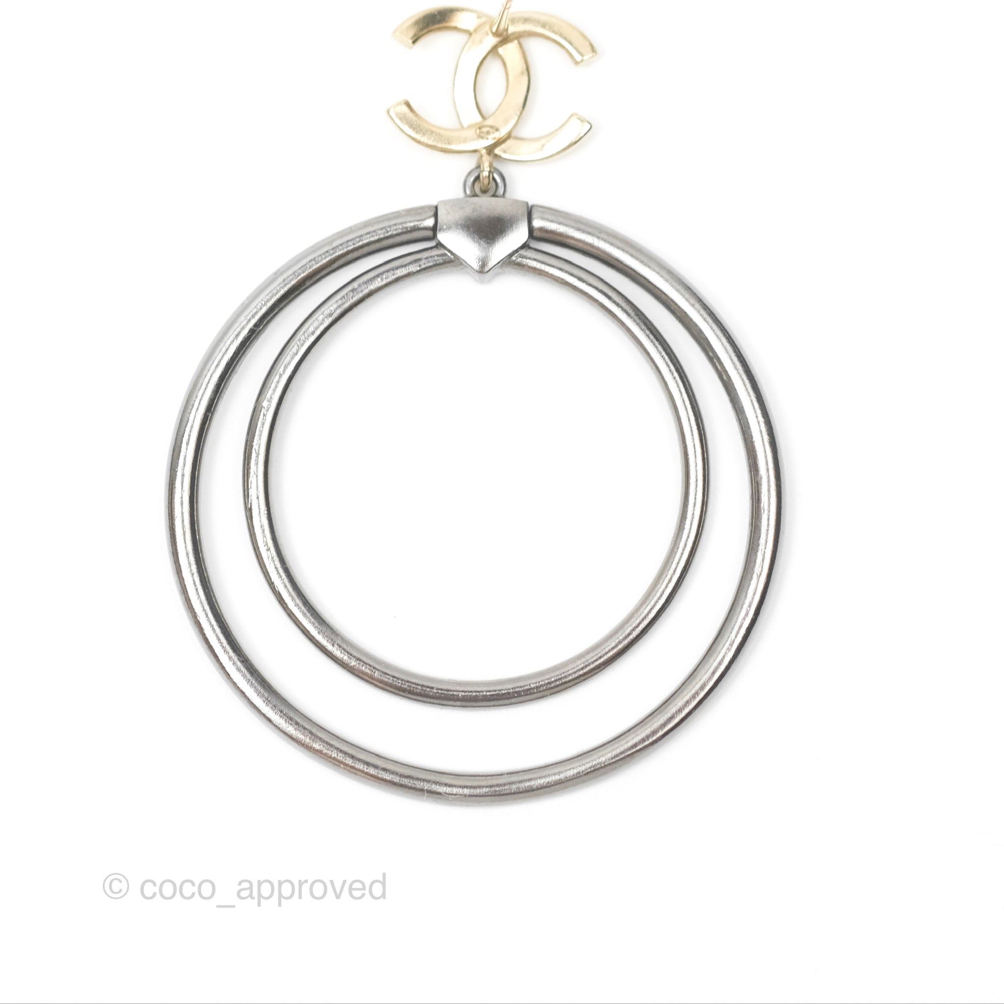 Chanel CC Circles Crystal Drop Earrings - Brushed Gold Tone & Gun Metal 20P - Luxury Fashion Jewelry for Women, Perfect for Parties, Weddings & Special Occasions