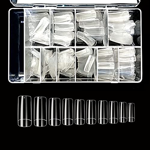 beYou Clear Cosmo 500 False Nail Tips - 10 Sizes for Professional Nail Salon & DIY Manicure at Home | Durable Acrylic Nail Extensions for Gel Polish & Nail Art (23012)