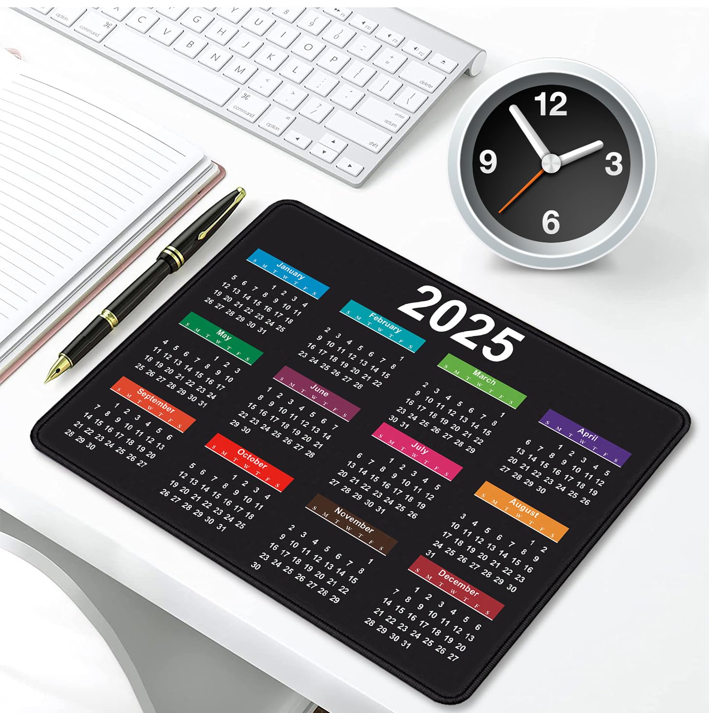 2025 Calendar Mouse Pad - Large Rectangular Non-Slip Rubber Base Office & Gaming Mousepad with Stitched Edges - Perfect for Computer Workstations, Home Office & PC Gaming Setups (Black)