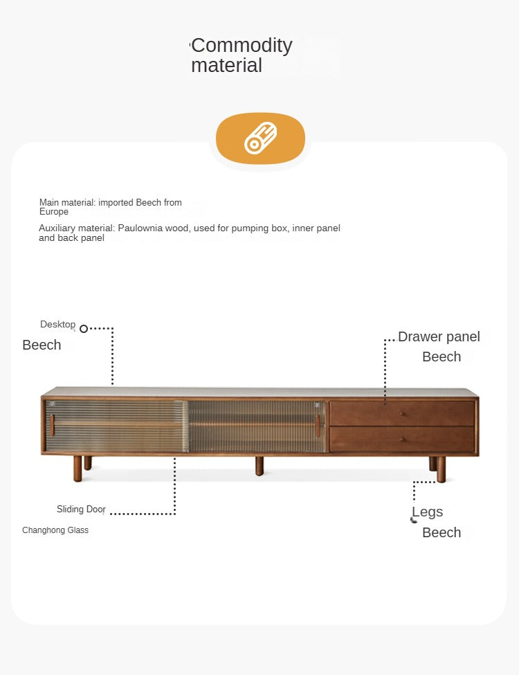 Solid Beech Wood TV Stand with Storage - Modern Entertainment Center for Living Room, Bedroom & Home Theater