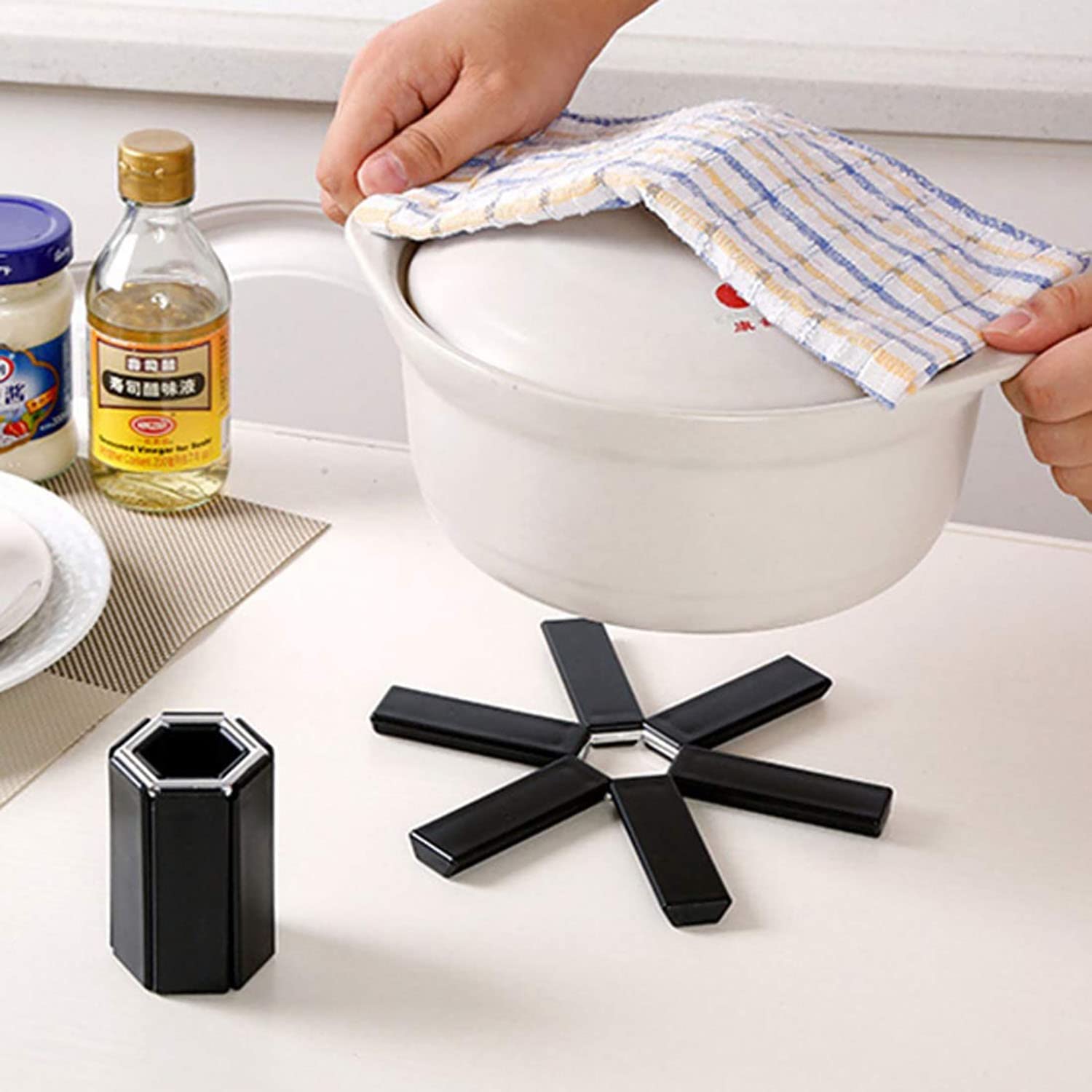 Heat-Resistant Silicone Trivets Set of 4 - Non-Slip Folding Hot Pads for Kitchen, Dining Table & Countertop Protection - Perfect for Hot Pots, Pans, Dishes & Serving Trays - Durable & Space-Saving Kitchen Accessories
