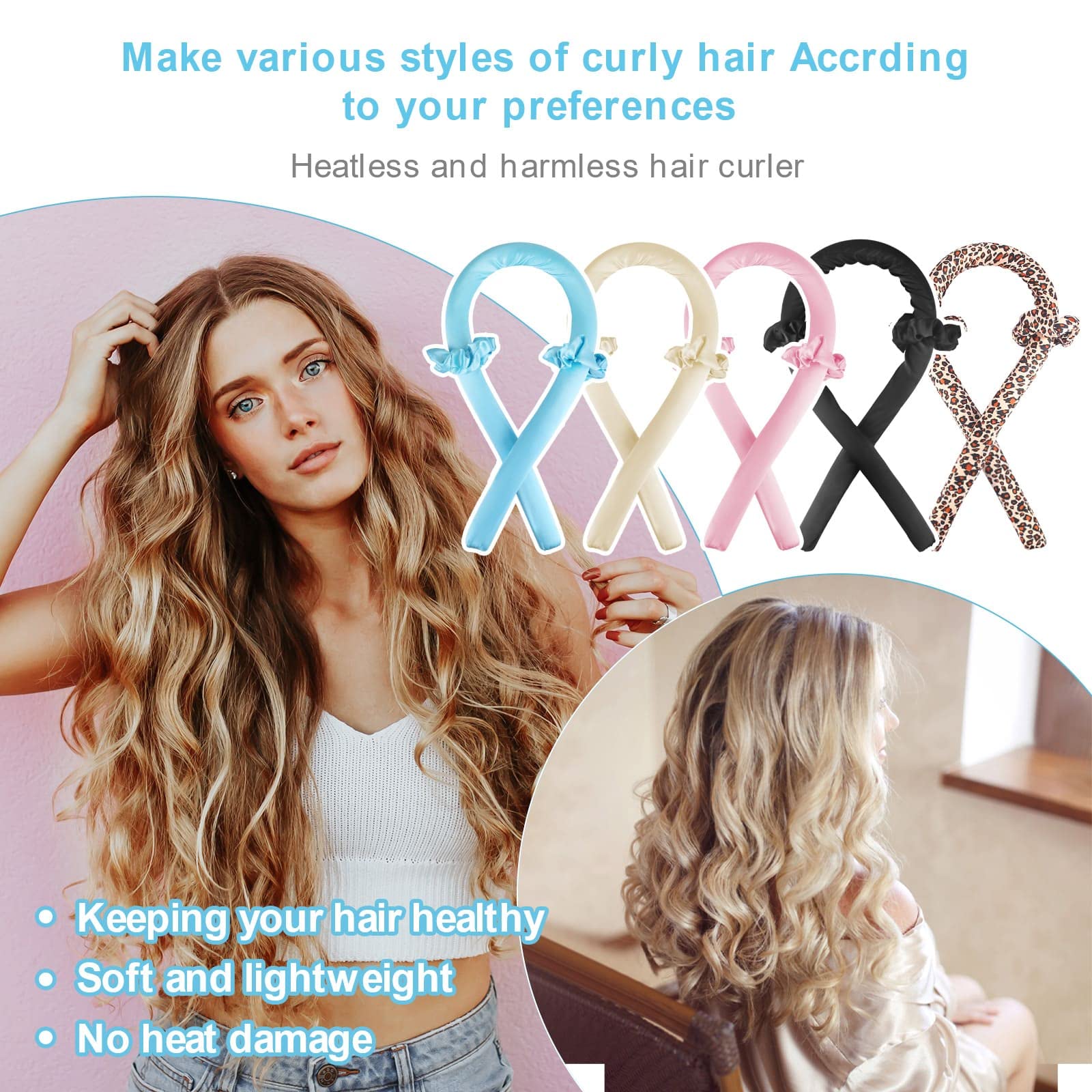 Zuddha Heatless Hair Curler Rollers for Long Hair - No Heat Curling Headband with Ribbon for Soft Natural Curls, Pink | Perfect for Overnight Styling, Travel & Damage-Free Hair Care