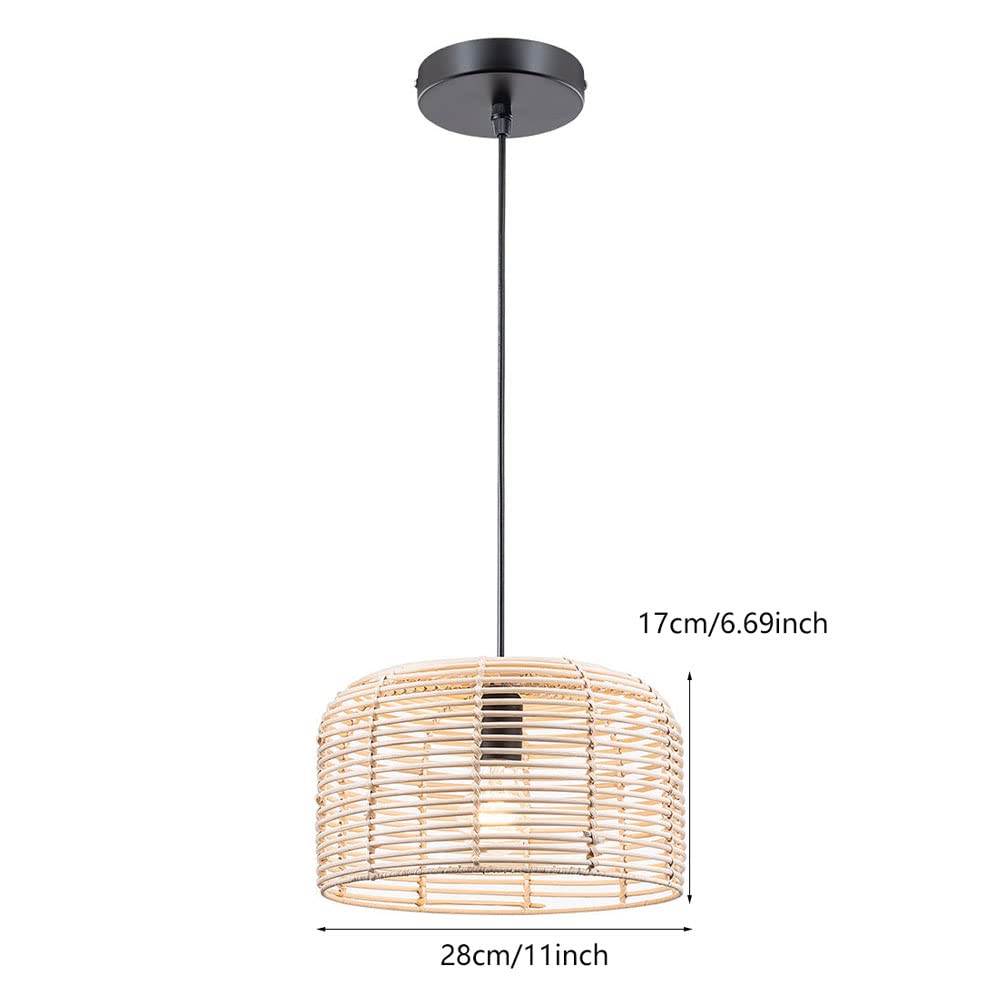 Handwoven Wicker Hanging Lamp - Rustic Bamboo Chandelier with Rattan Shade, Farmhouse Ceiling Pendant Light for Bedroom, Dining Room & Restaurant Decor | Boho Home Lighting & Cozy Ambiance