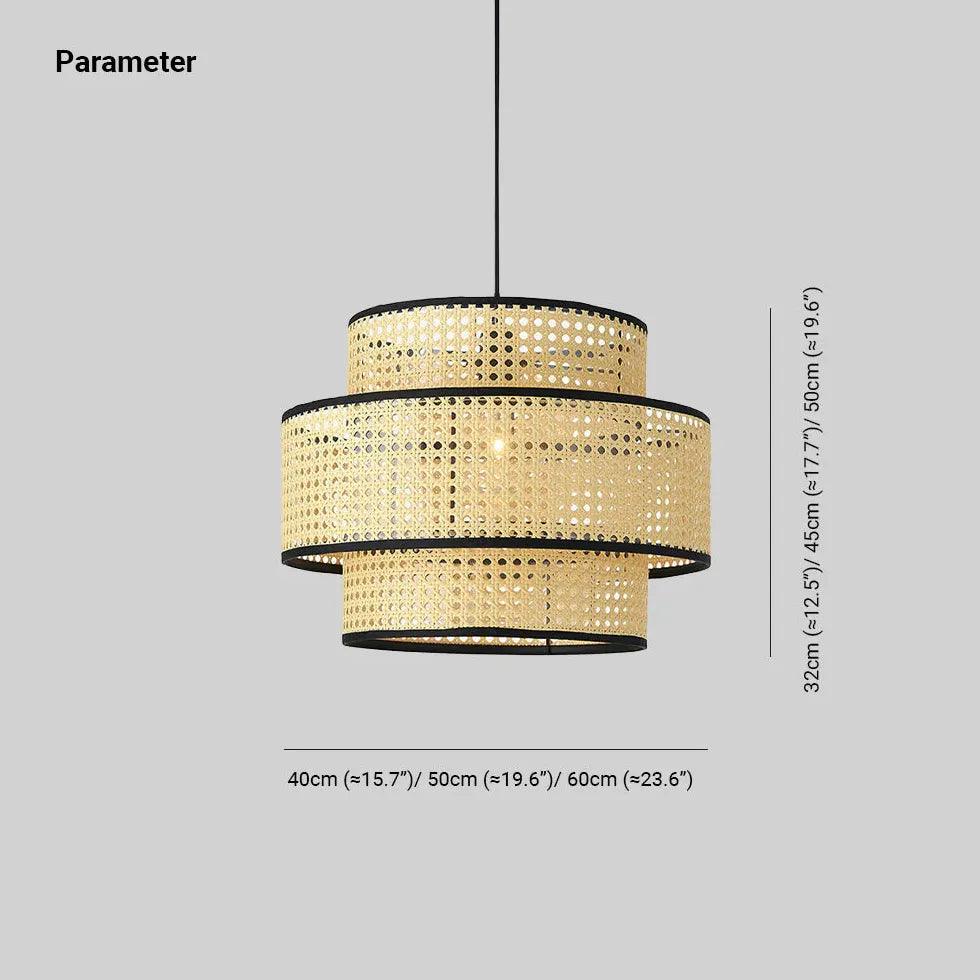 Rattan Double Layer Cylindrical Pendant Light - Natural Woven Hanging Lamp for Dining Room, Kitchen Island & Bedroom Lighting