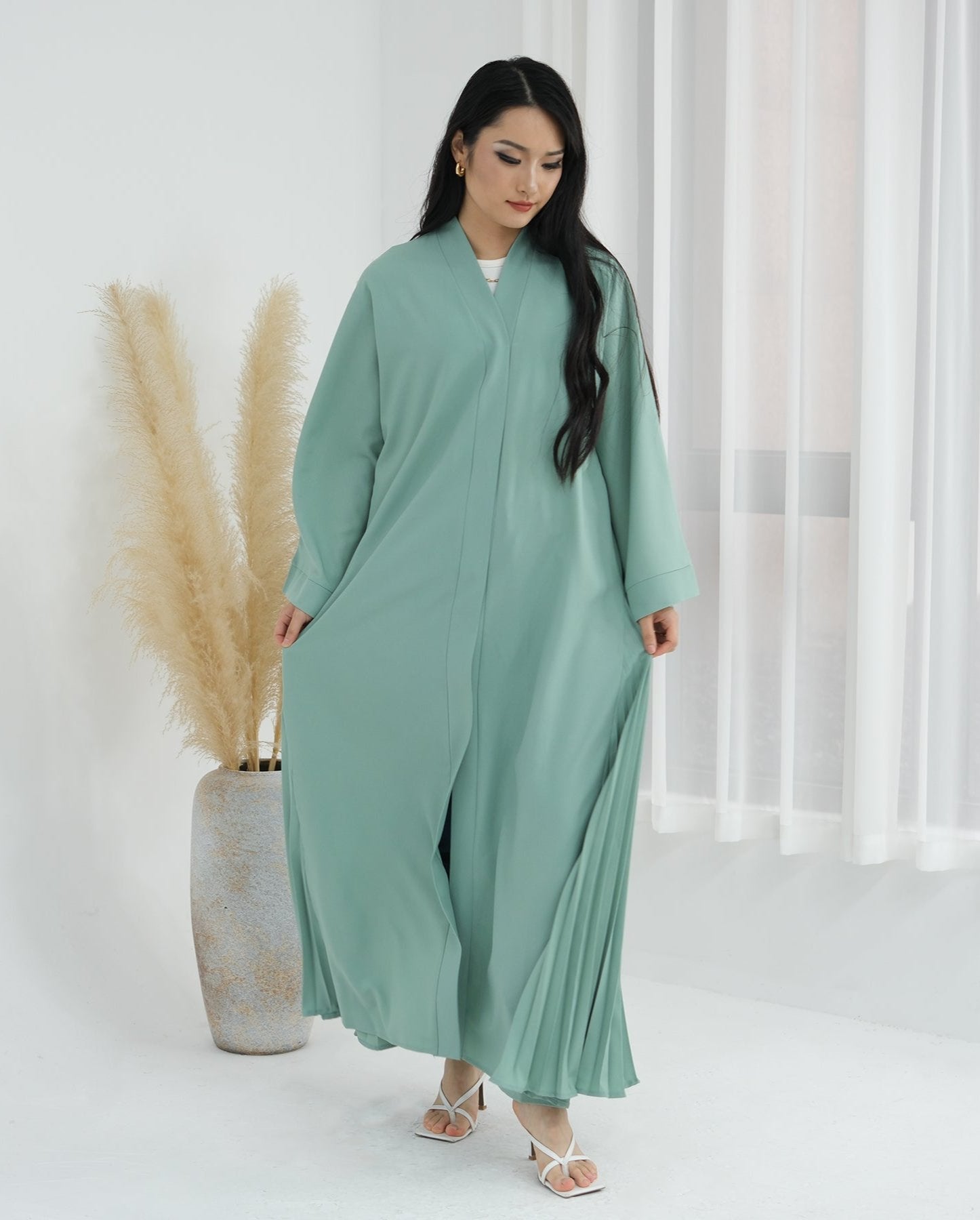 Hera Open Abaya Kimono - Lightweight Flowy Mint Green Cover-Up for Women | Perfect for Beach, Vacation & Boho Fashion