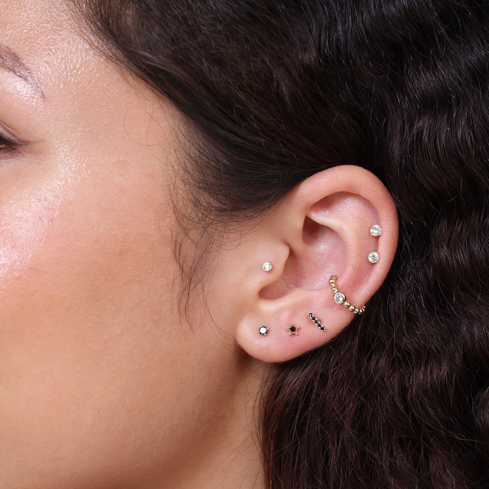 14k White Gold Black Diamond Cartilage Flat Back Stud Earrings - Perfect for Daily Wear, Parties & Special Occasions