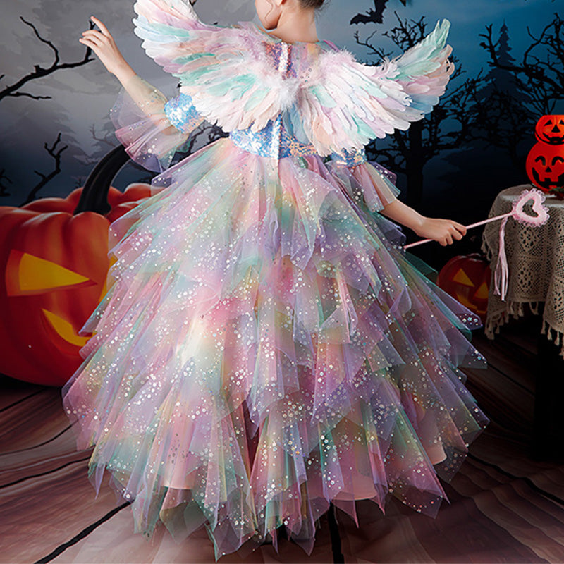 **Baby Girl Pageant Dress - Colorful Mesh Fluffy Princess Costume for Halloween & Performance - Perfect for Parties, Pageants & Dress-Up Play**