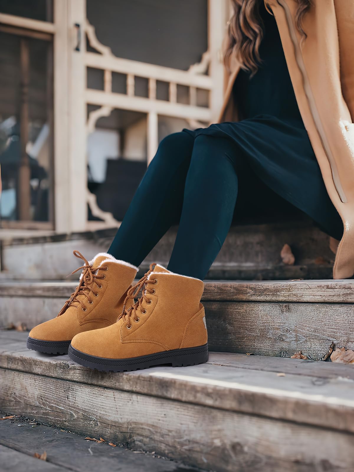 SHIBEVER Women's Winter Snow Boots - Warm Fur Lined Ankle Boots with Suede Upper & Lace-Up Design | Comfortable Flat Booties for Cold Weather, Snow Days & Outdoor Activities