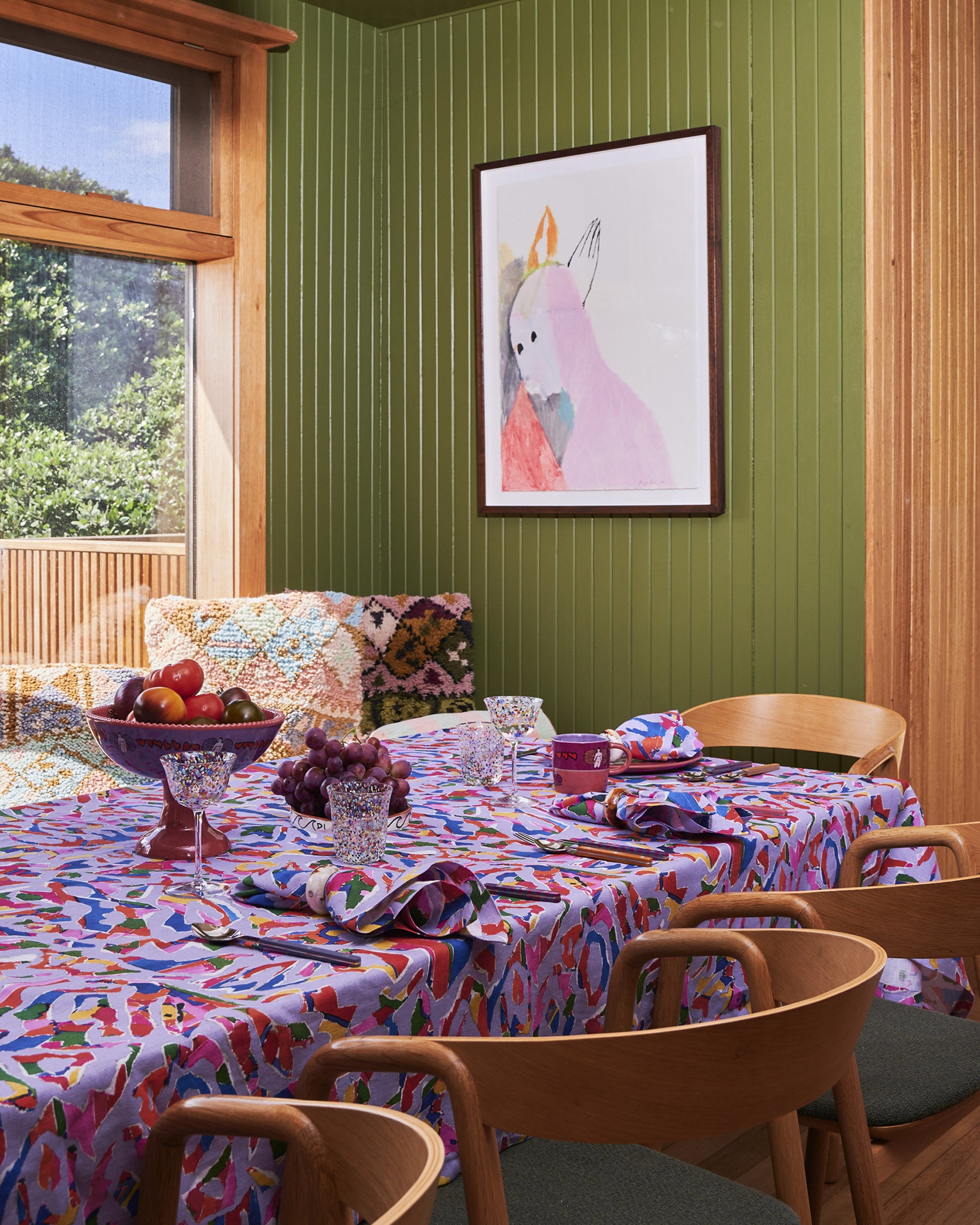Kip&Co x Jenny Kee Opal Oz Pax Lilac Linen Tablecloth - Stylish & Durable for Dining, Parties & Home Decor