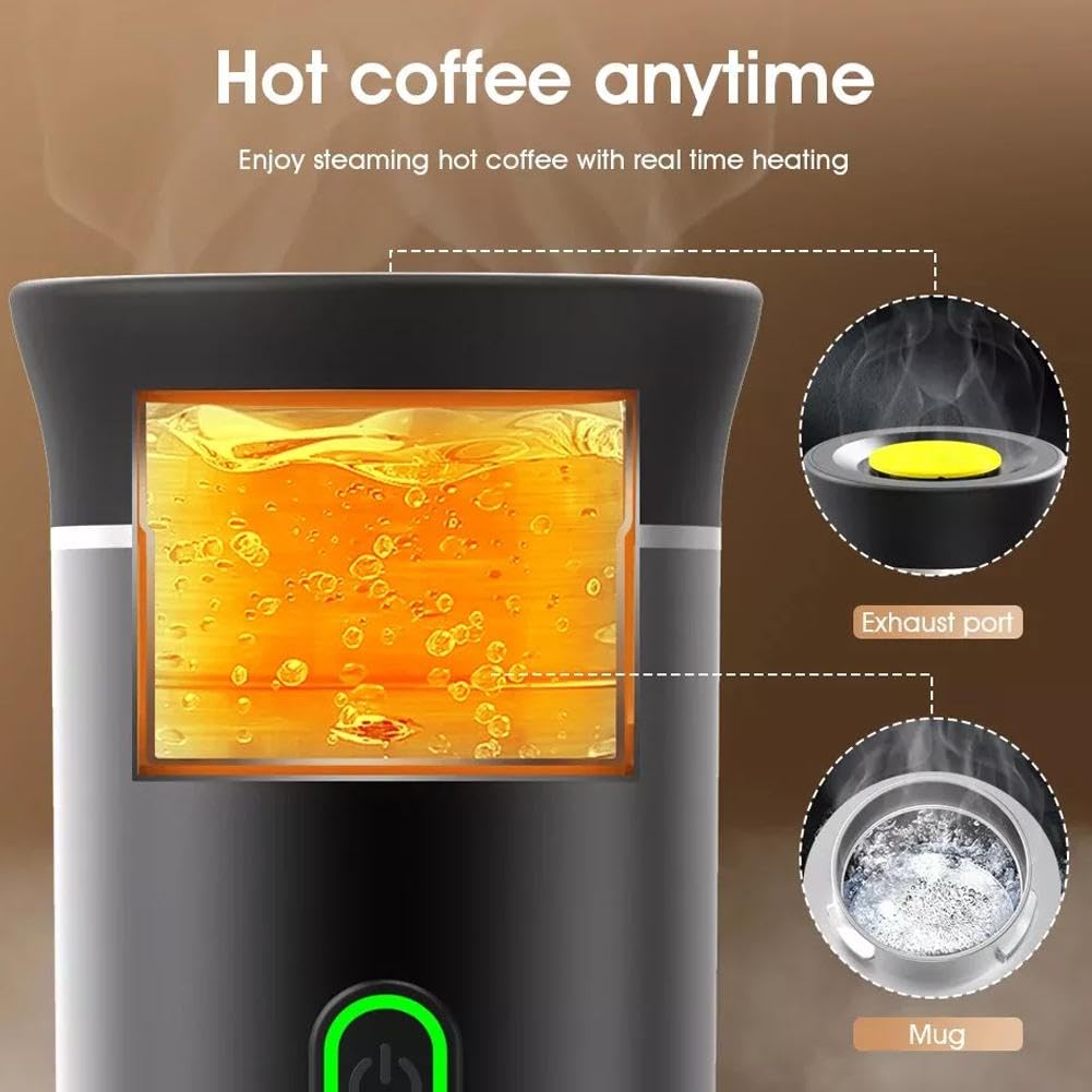 12V Portable Espresso Machine - Fast Heating Electric Coffee Maker for Car, Camping & Travel | Compact 3-in-1 Self-Heating Coffee Machine | Perfect for Road Trips, Hiking, RV & Office Use