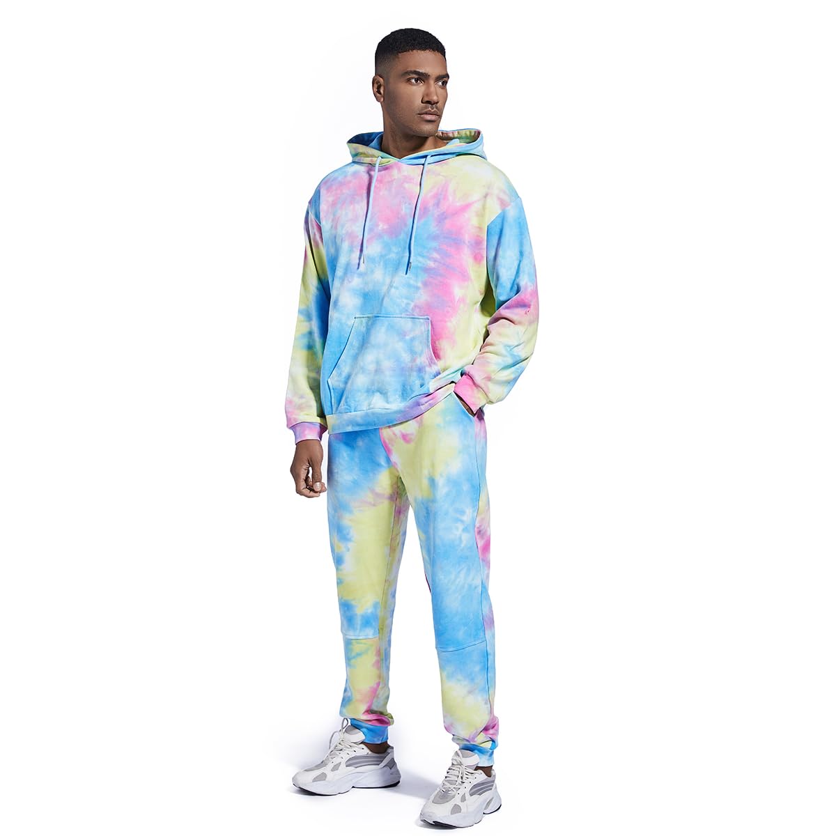 Nanaco Men's Oversized Tie-Dye Tracksuit Set - 2 Piece Hoodie & Jogger Sweatsuit with Pockets | Streetwear, Lounge Wear & Gym Outfit