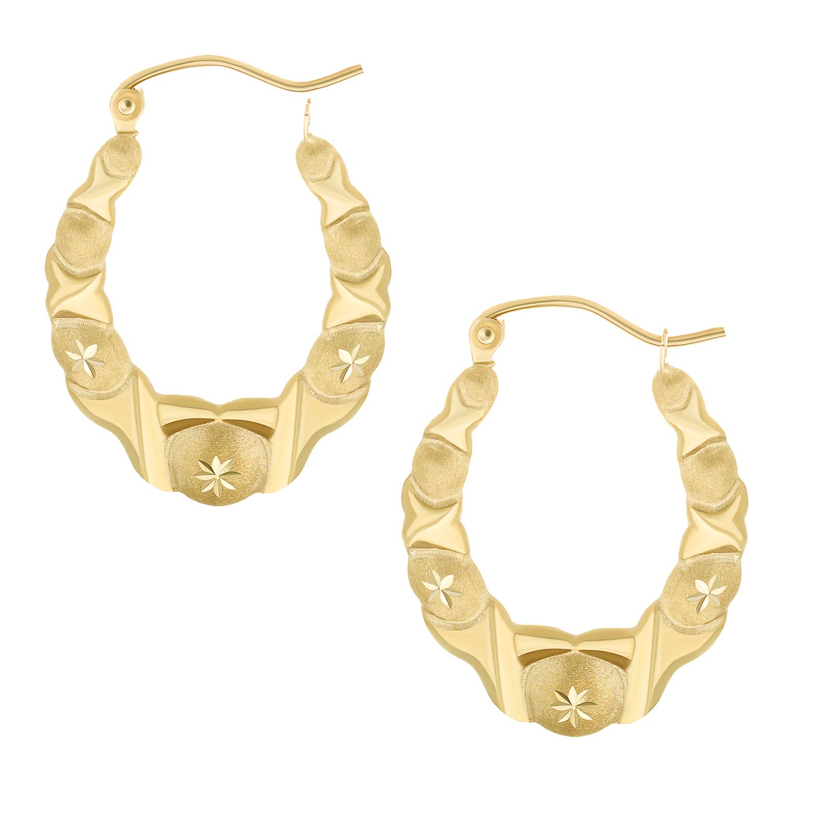 14K Yellow Gold Hoop Earrings for Women - Diamond Cut Star Design Elegant Jewelry Gift for Her | Perfect for Parties, Weddings & Everyday Wear