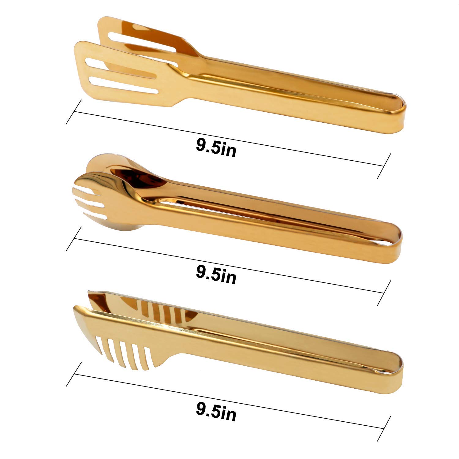2-Pack 9 Inch Stainless Steel Gold Salad Tongs - Non-Slip Grip & Smart Locking Clip - Perfect for Cooking, Serving, BBQ, Buffet, Salad Bars, Ice Cubes & Oven Use - Ideal for Restaurants, Picnics & Home Kitchen Essentials