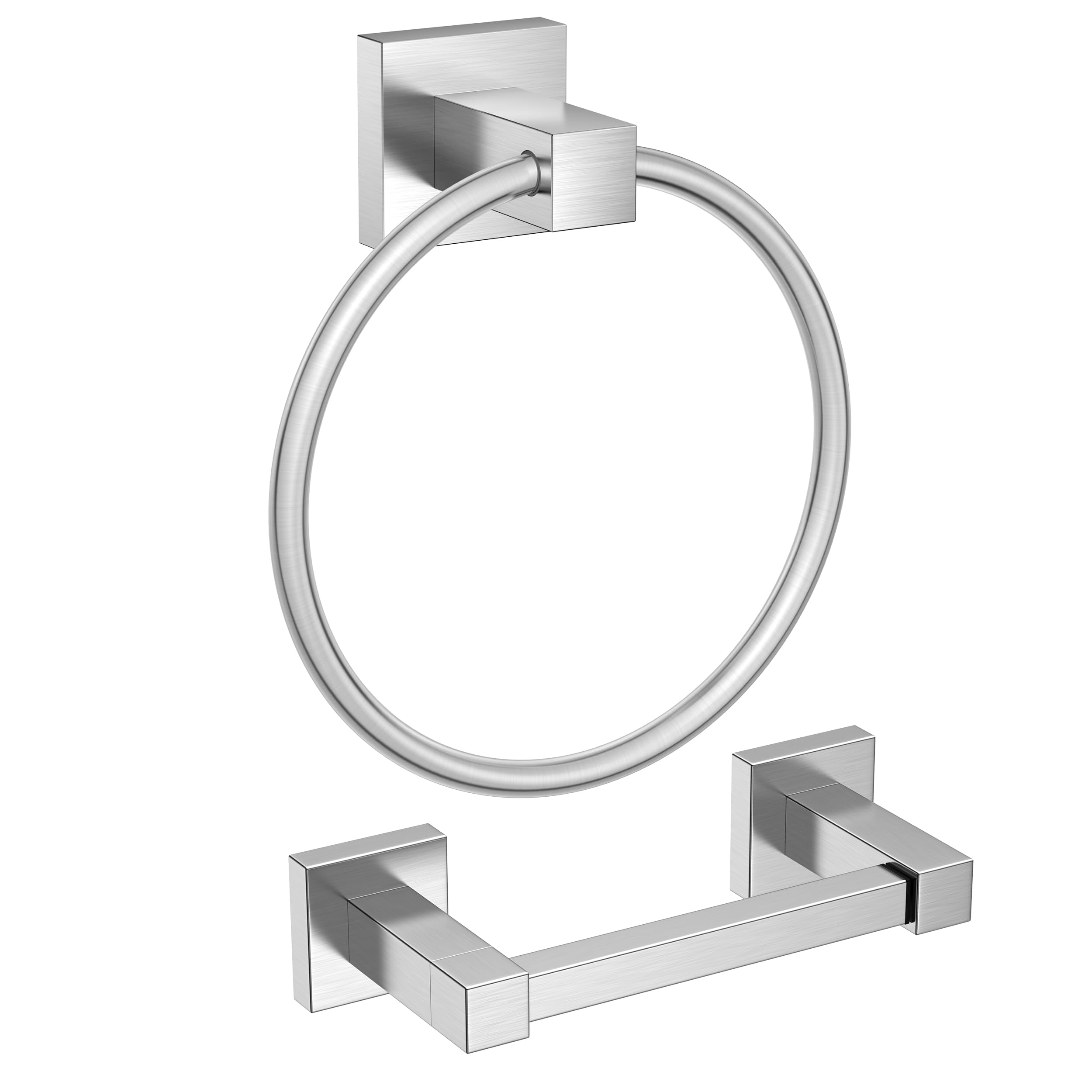 FORIOUS Stainless Steel Toilet Paper Holder & Hand Towel Ring Set - SUS 304 Double Post Pivoting Tissue Roll Holder - Modern Bathroom Hardware Accessories in Brushed Nickel - Perfect for Bathroom, Powder Room & Guest Toilet Organization