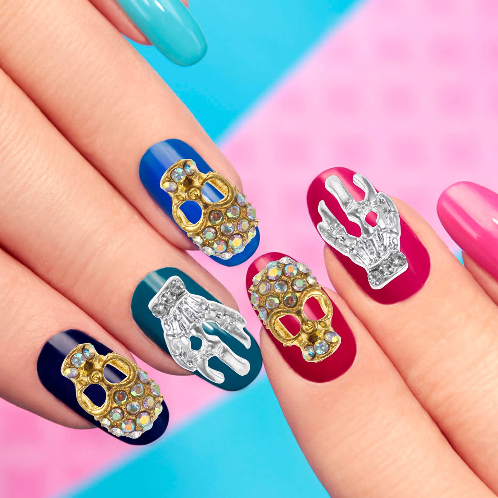40PCS Nail Art Stickers - Skull Head Alloy Jewelry Nail Decor with Diamonds | Manicure Tips & Charms for Nails & Cellphone | Perfect for Halloween, Gothic Style & DIY Nail Art